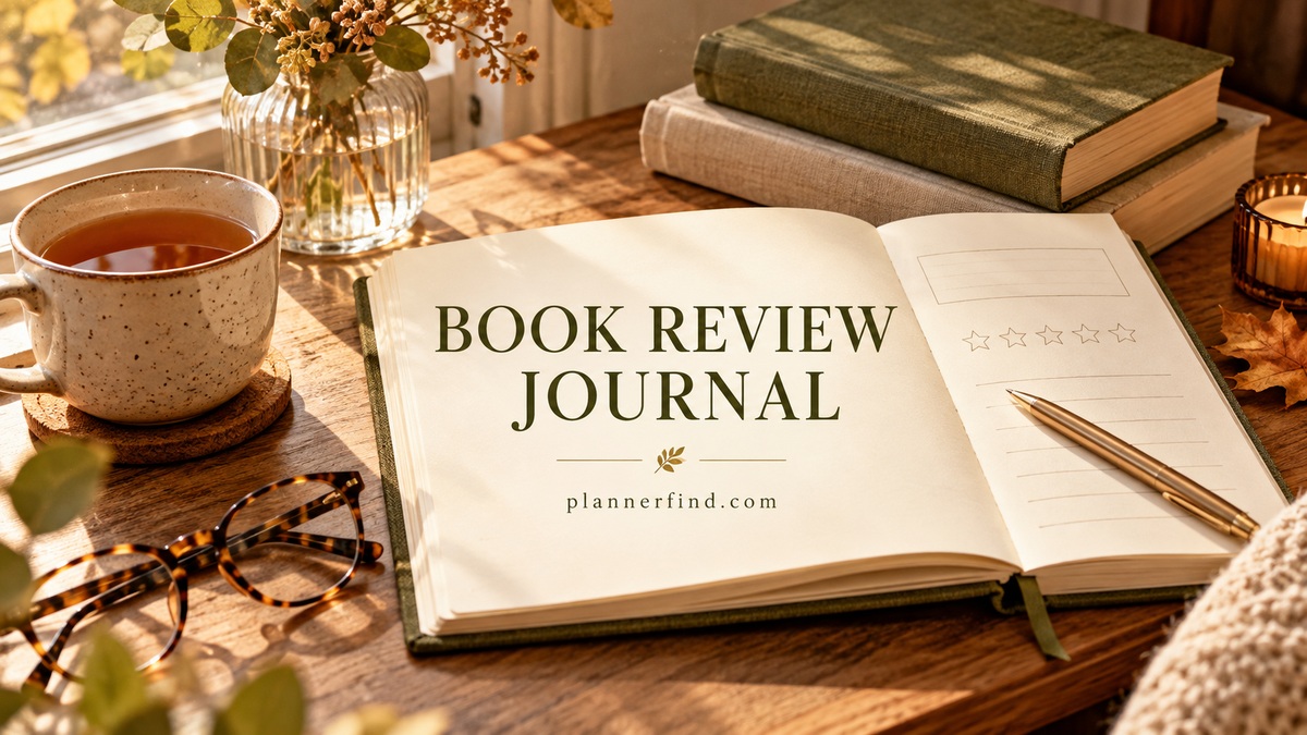 Book Review Journal with themed stationery and realistic planner pages