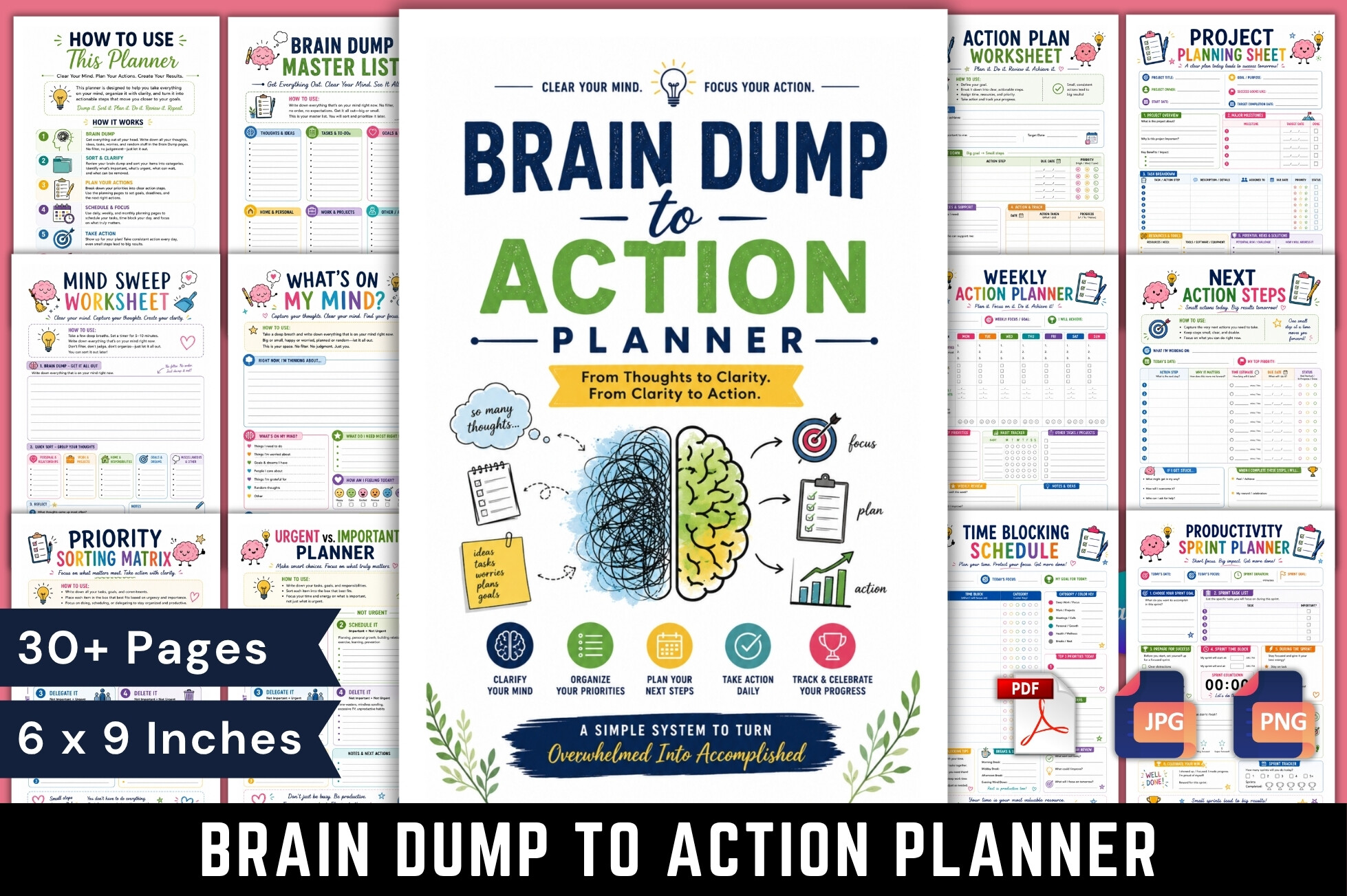Brain Dump Planner: Compact Brain Dump to Action Workbook original product preview