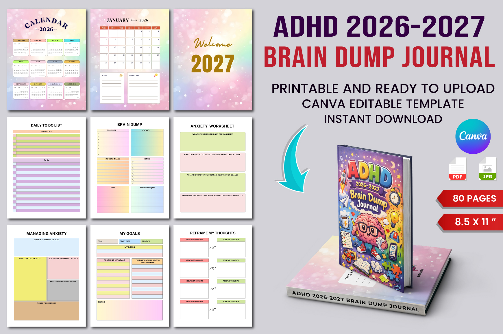 Brain Dump Planner: 2026–2027 Brain Dump Journal with Wider Life Logs original product preview