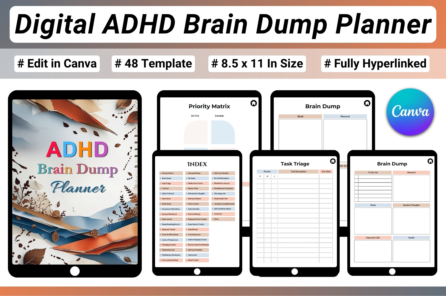 Brain Dump Planner: Hyperlinked Digital Brain Dump Planner original product preview