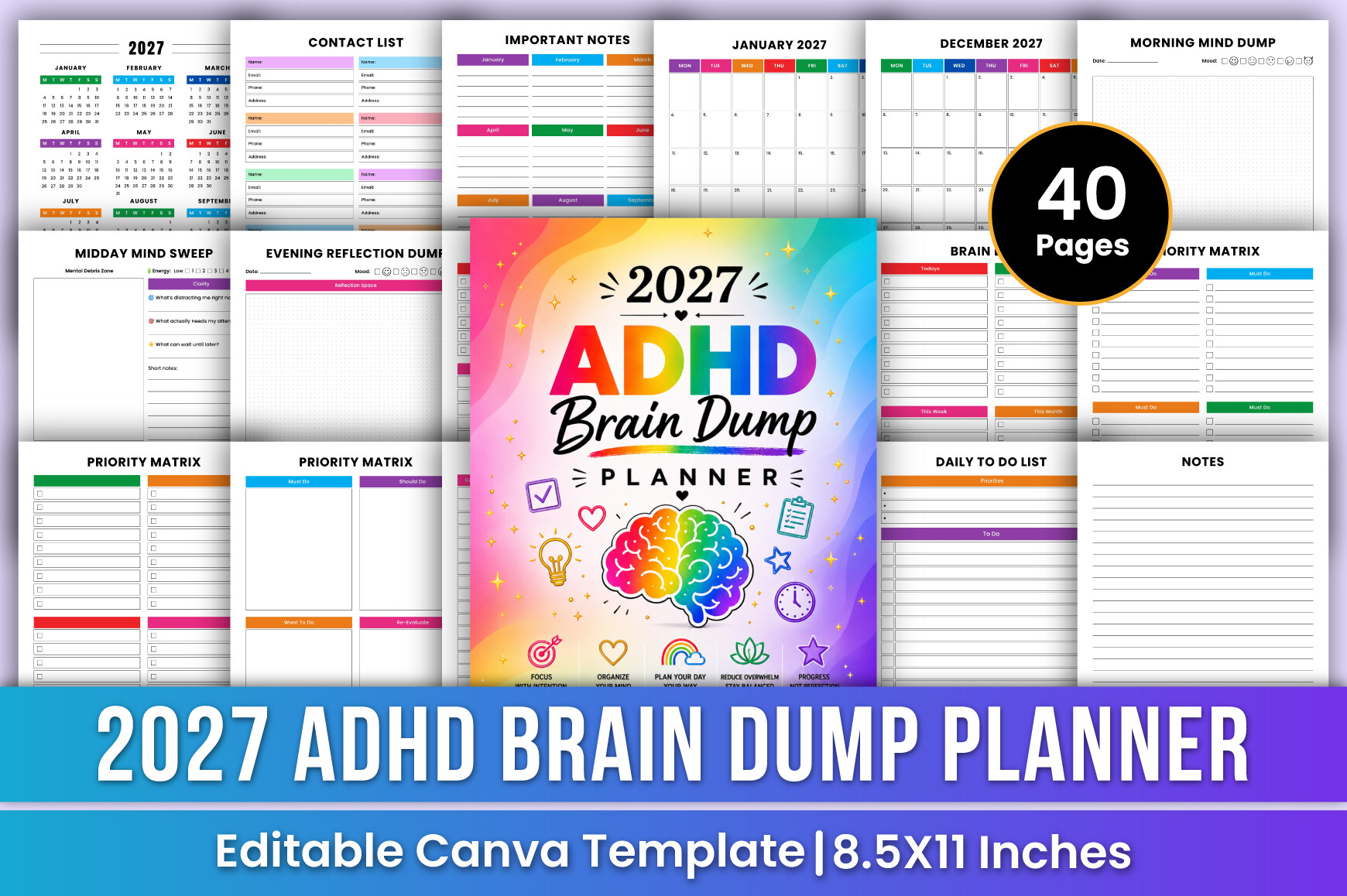Brain Dump Planner: 2027 Brain Dump Planner with Calendar and Priorities original product preview