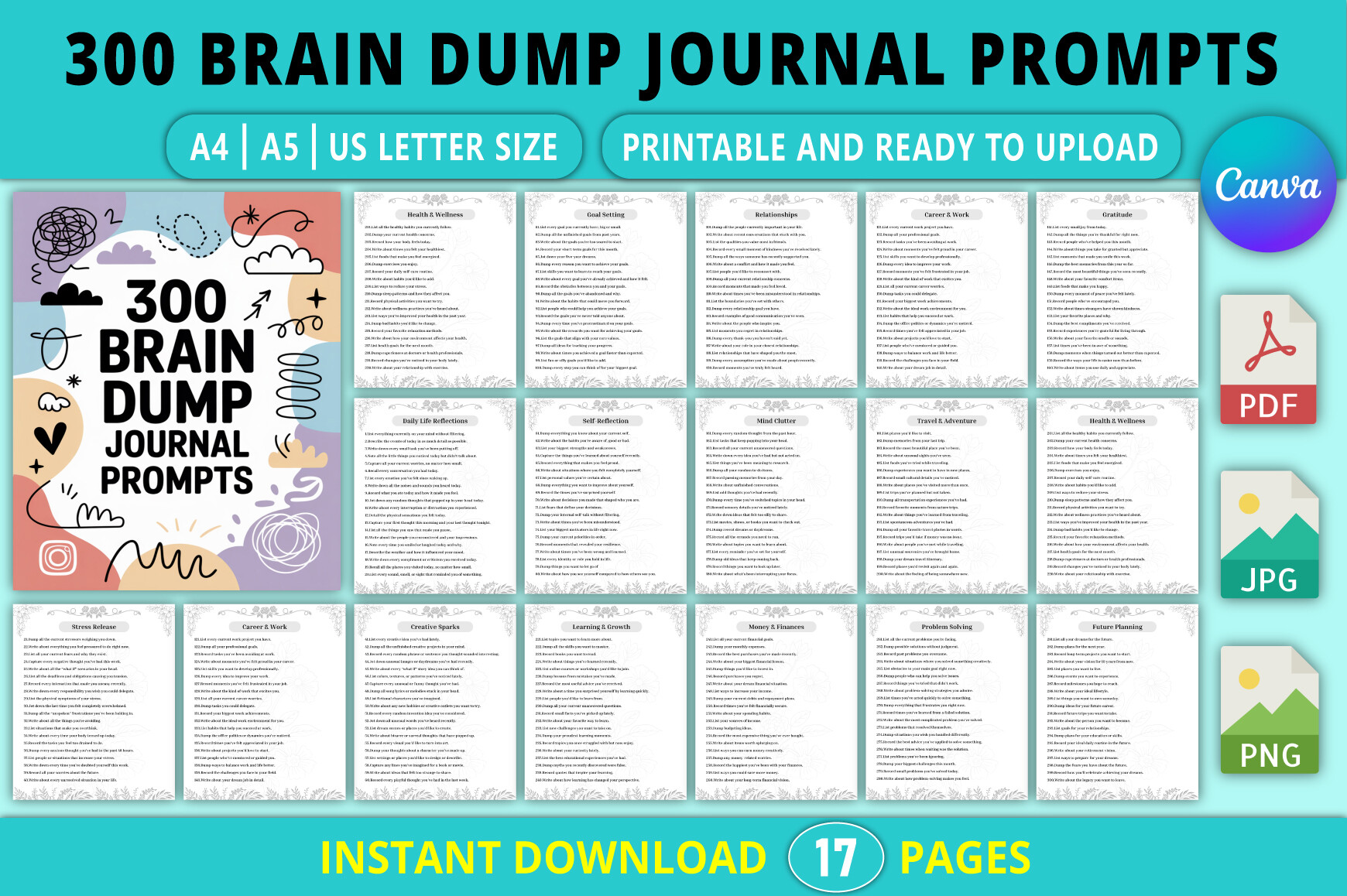 Brain Dump Planner: Editable Collection of 300 Brain Dump Prompts original product preview