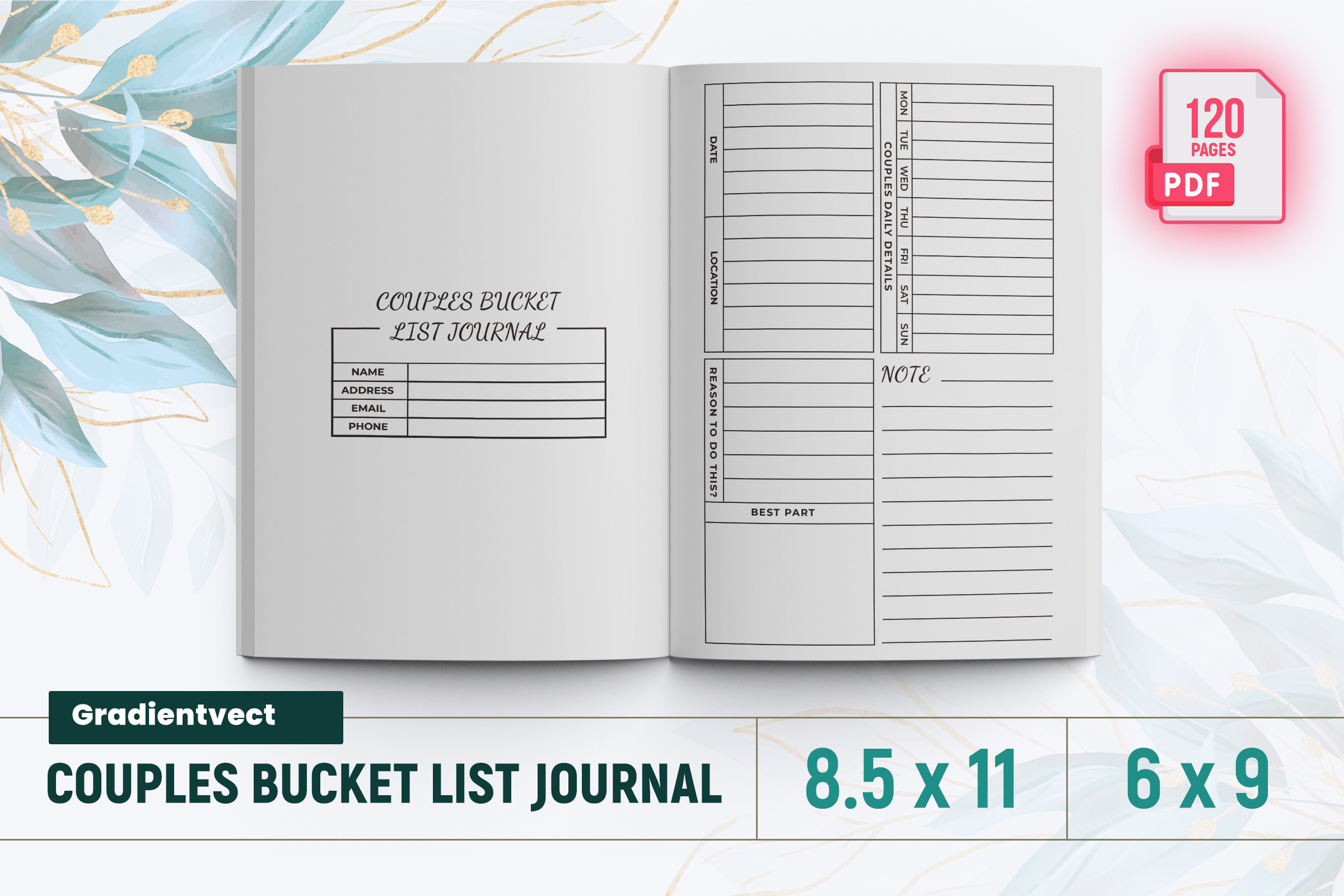 Bucket List Journal: gradientvect: Couples Bucket List Journal