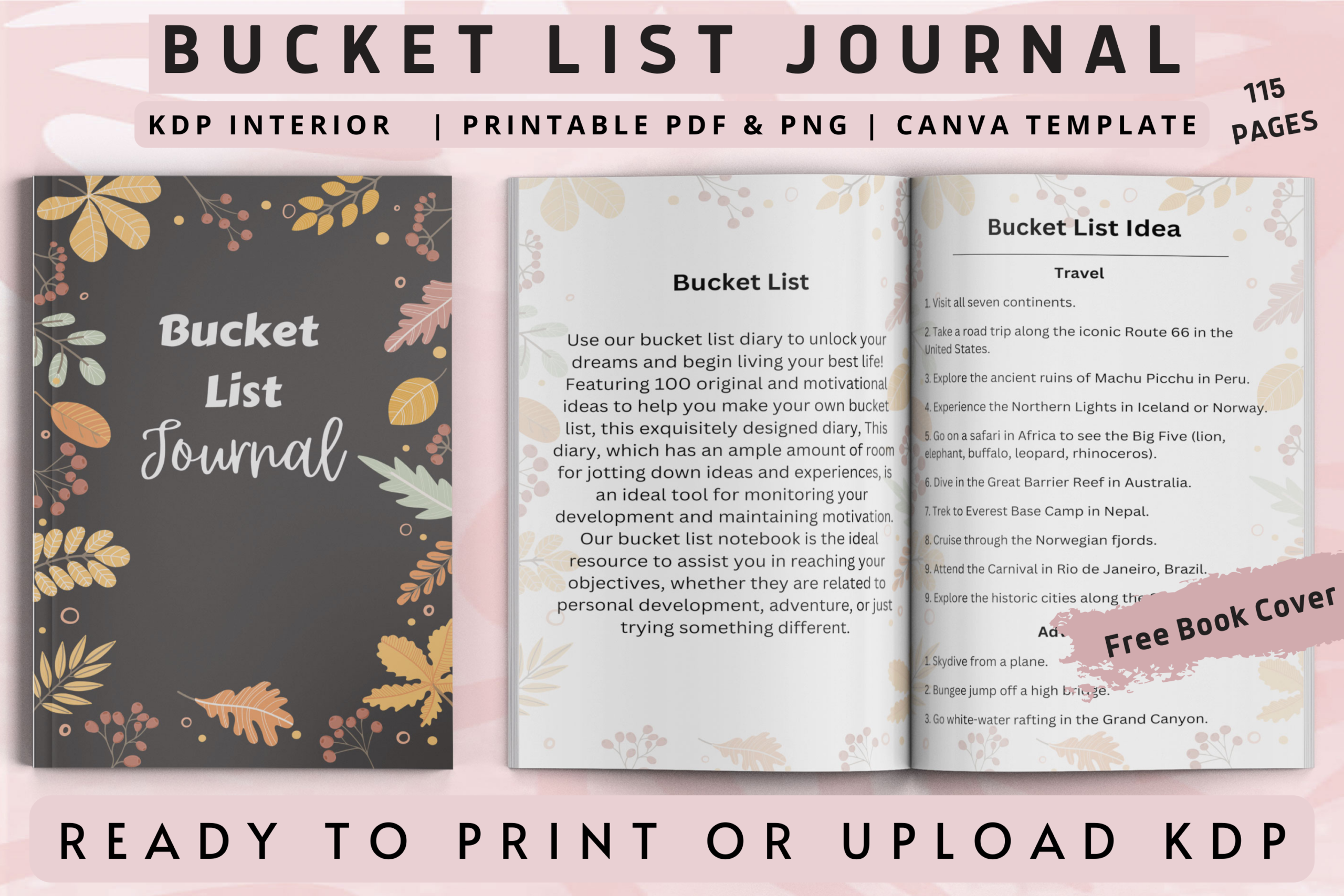 Bucket List Journal: Interior Creative: Canva Journal with Eight Page Designs