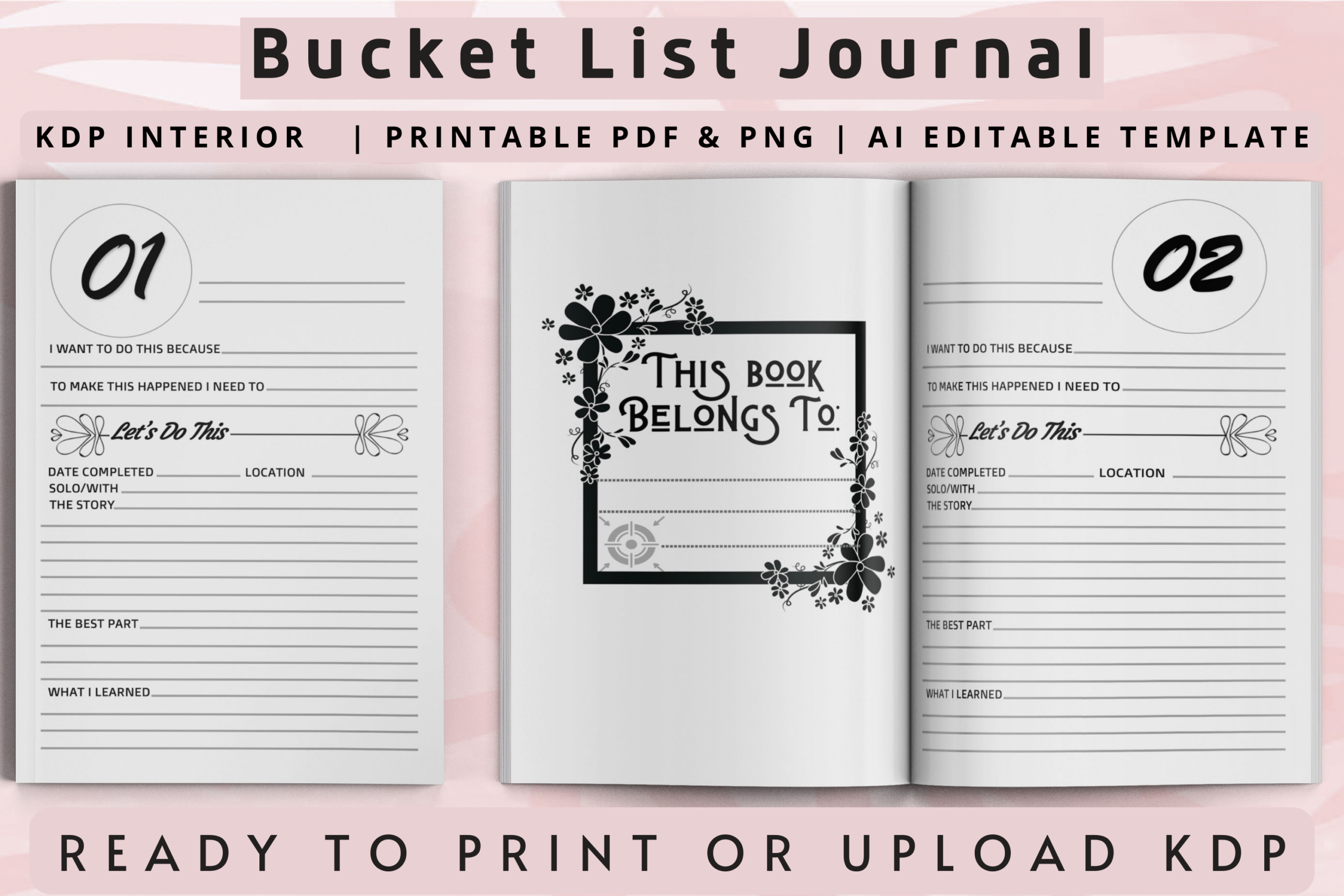 Bucket List Journal: Interior Creative: PDF Bucket List Interior