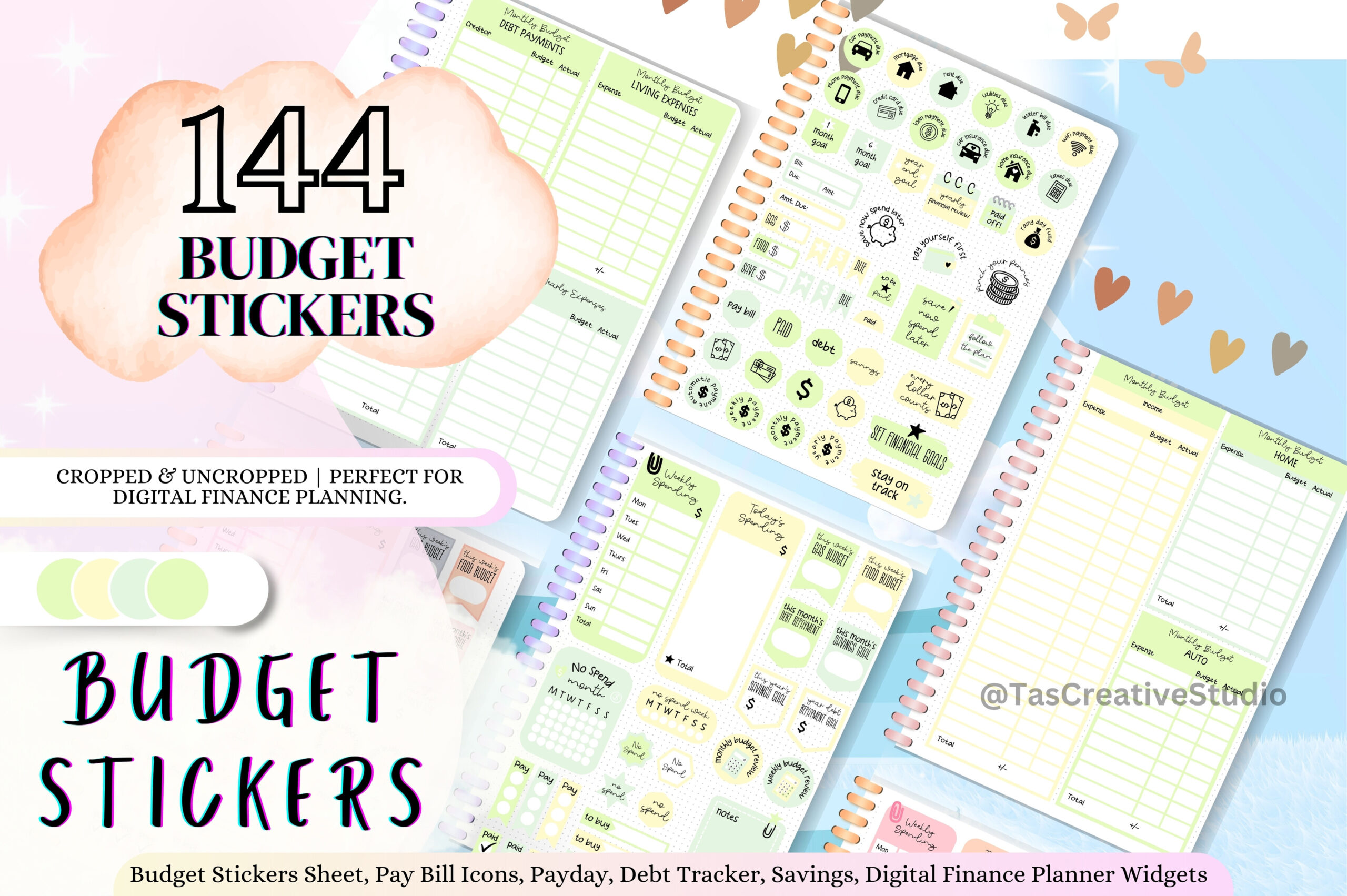 Budget Planner Stickers: 144 Financial Budget Stickers with Cropped and Sheet Versions