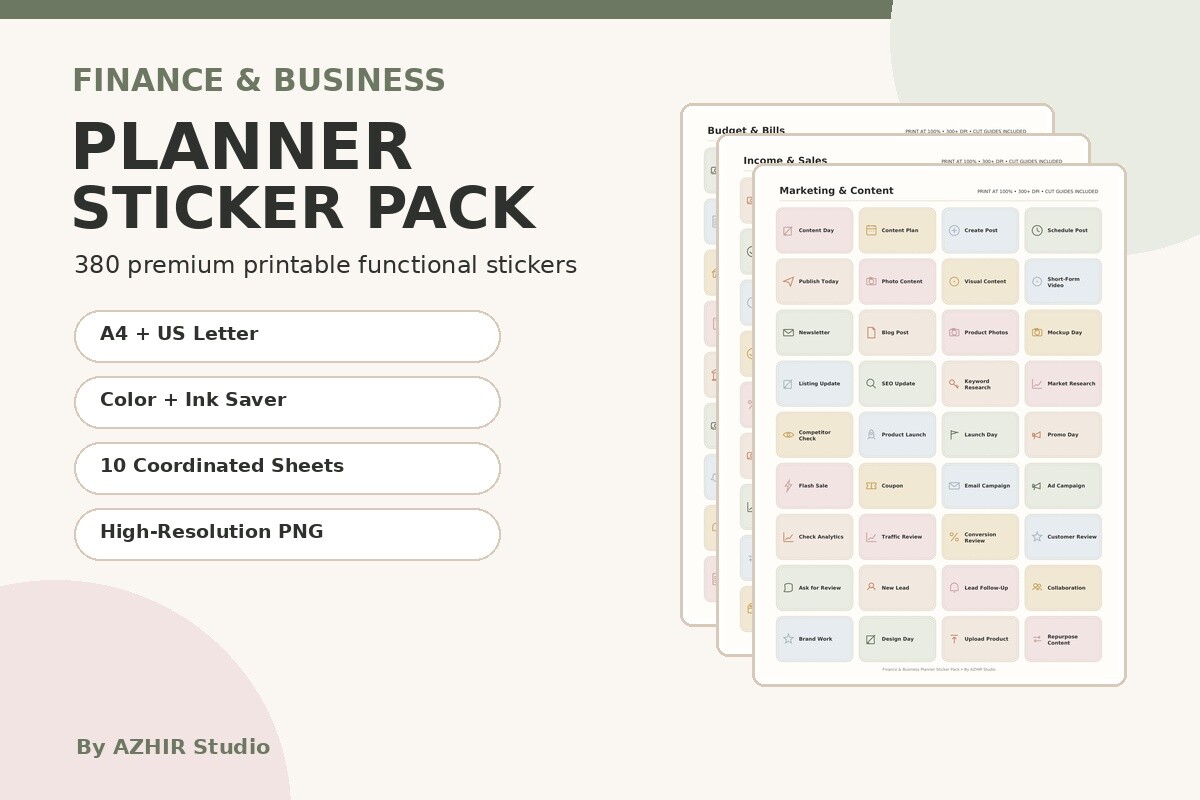Budget Planner Stickers: Finance and Business Stickers with Ink-Saver PDFs