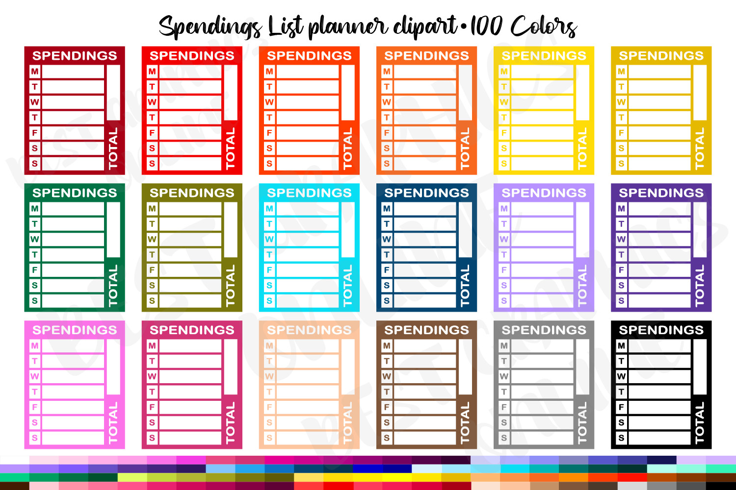 Budget Planner Stickers: Spending Full-Box Stickers in 100 Colors