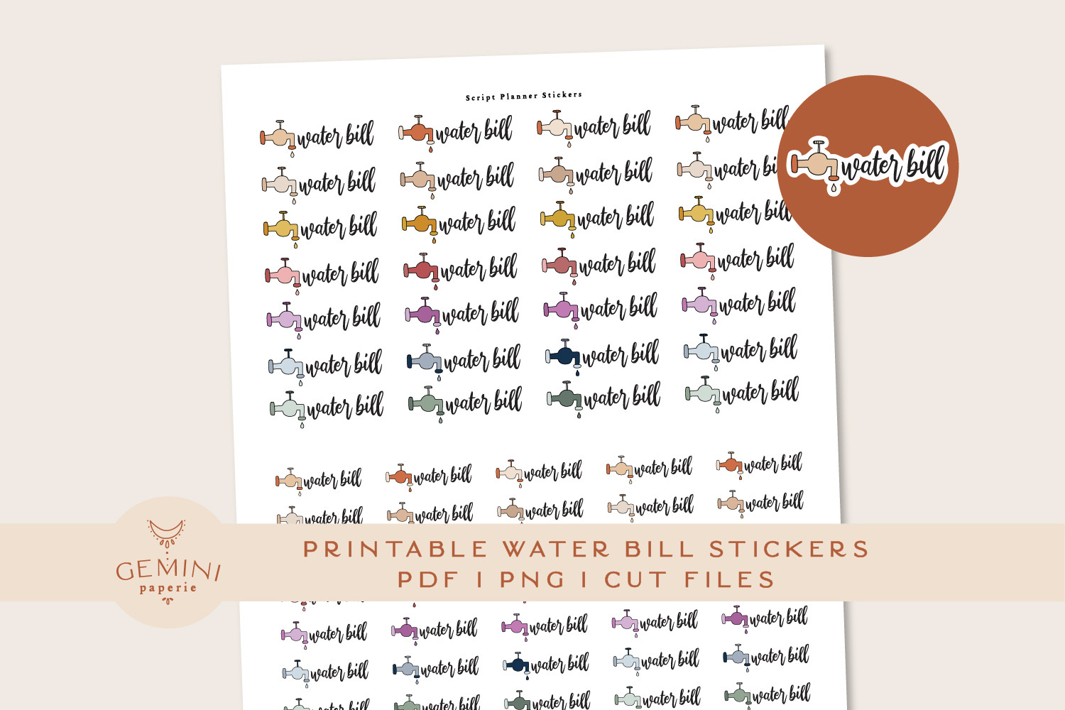 Budget Planner Stickers: Water Bill Reminder Stickers