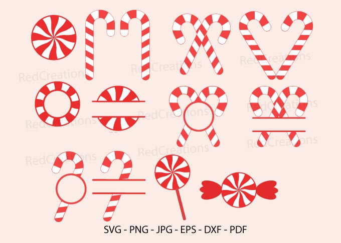 Candy Cane Stickers: Candy Shapes and Monogram-Style Motifs in Multiple Formats original product preview