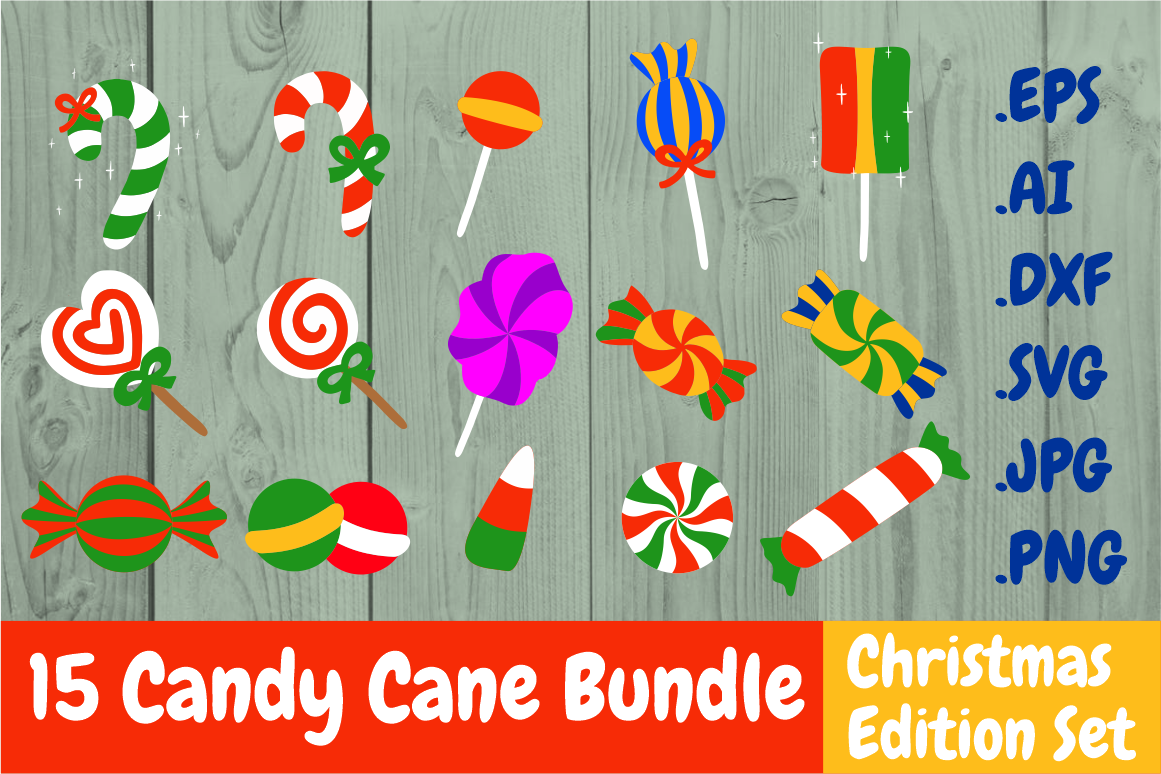 Candy Cane Stickers: Fifteen Colorful Candy Designs with PNG and Vector Versions original product preview