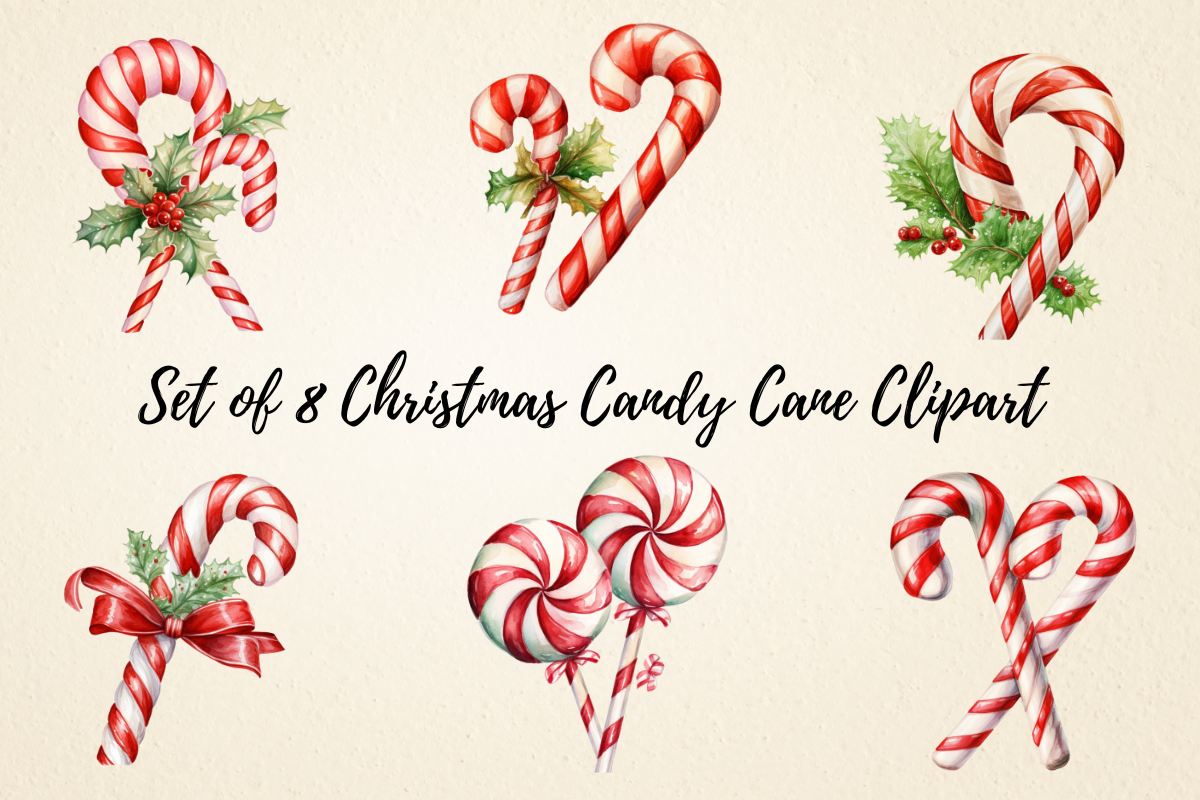 Candy Cane Stickers: Eight Coordinated Watercolor Candy Cane Arrangements original product preview