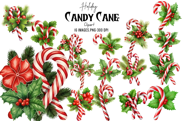 Candy Cane Stickers: Sixteen Richly Decorated PNG Arrangements original product preview