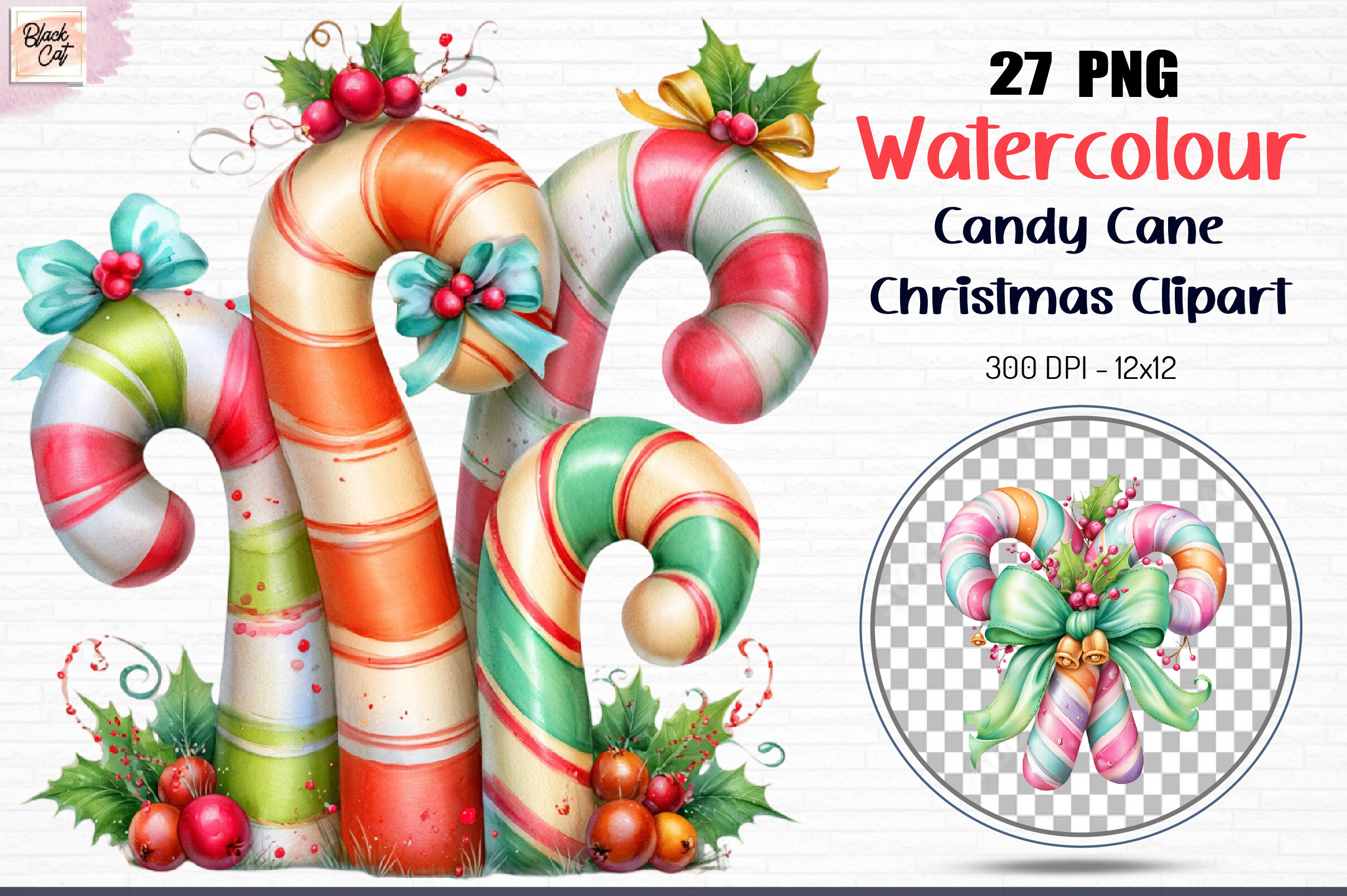 Candy Cane Stickers: Twenty-Seven Watercolor Canes and Peppermint Decorations original product preview