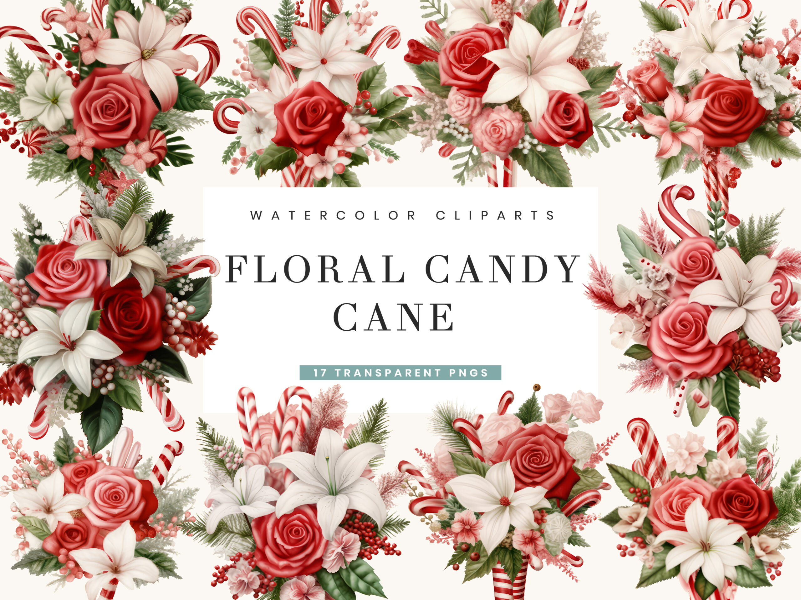 Candy Cane Stickers: Seventeen Floral Arrangements with Rose Details original product preview