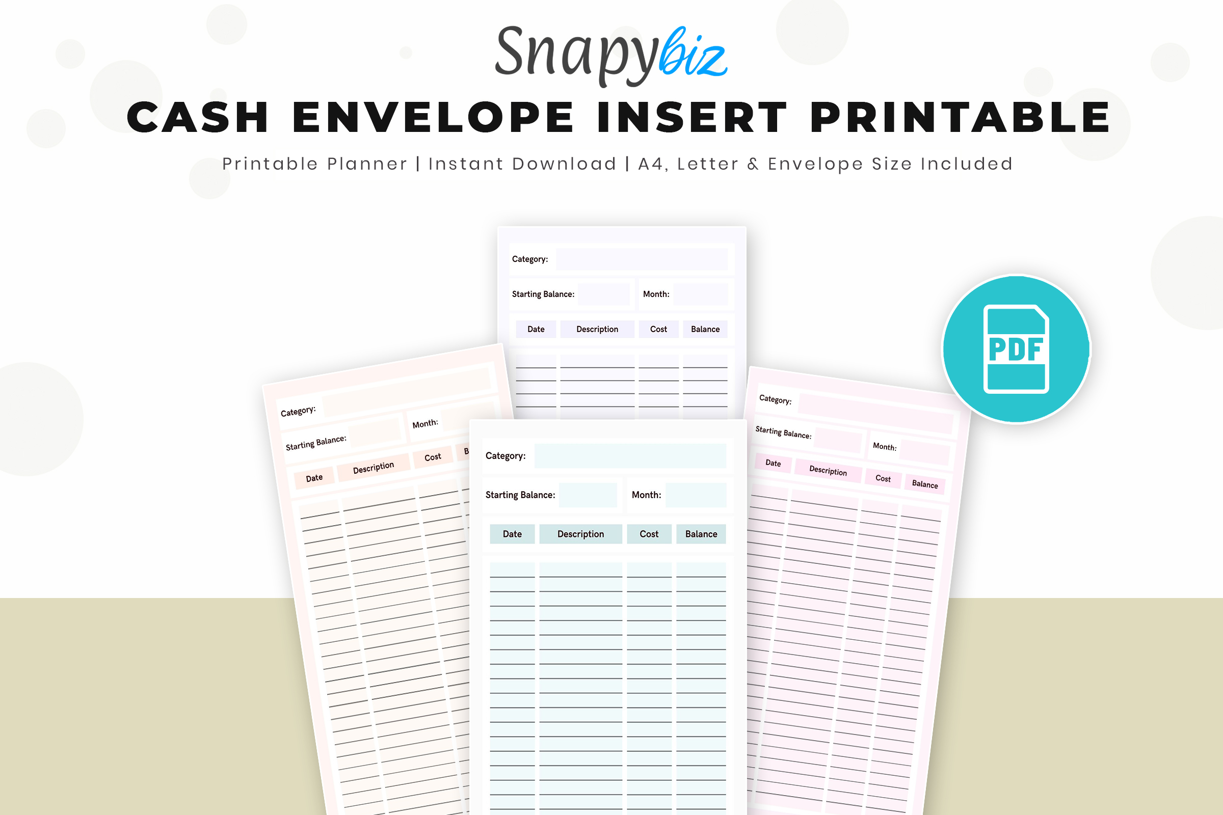 Cash Envelope Planner — Cash Envelope Insert Printable by SnapyBiz