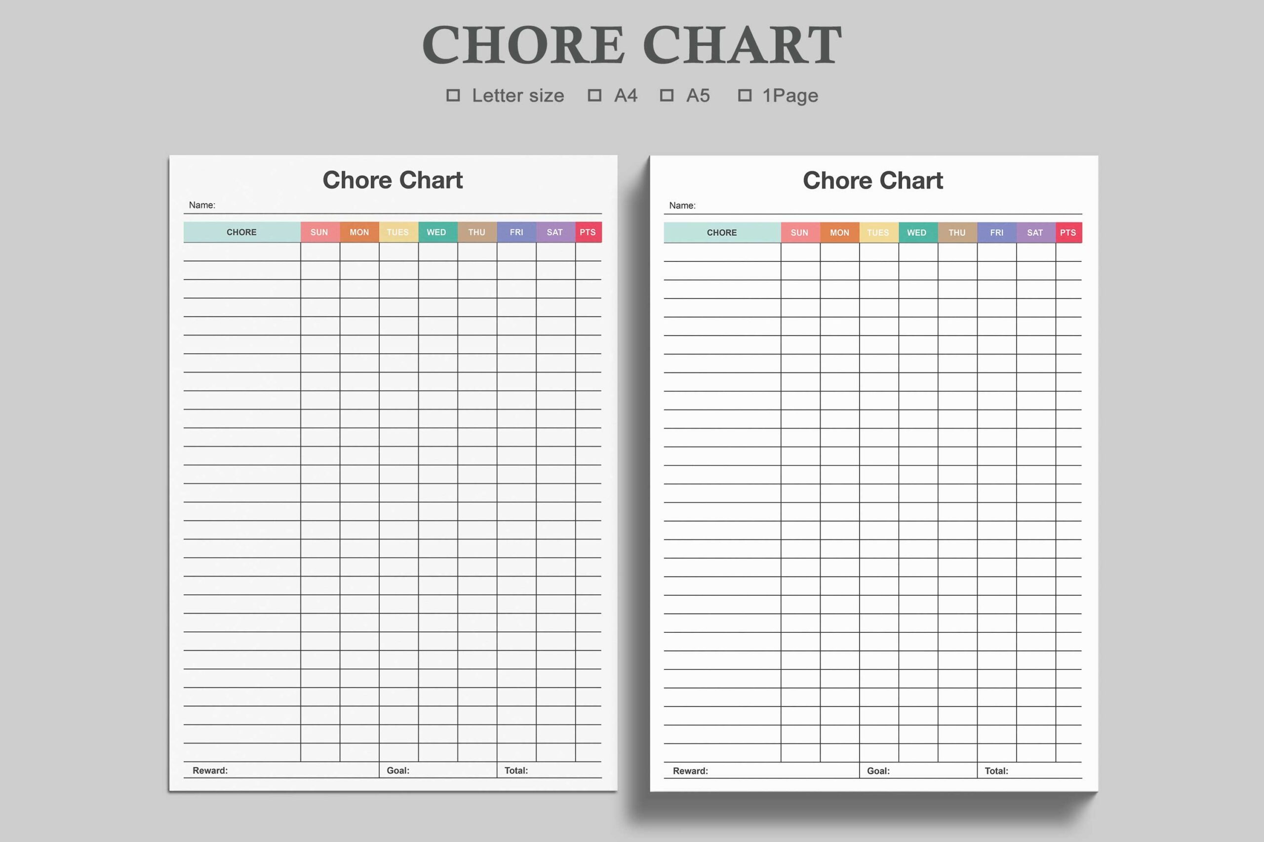 Chore Chart: watercolortheme: Minimalist Weekly Grid