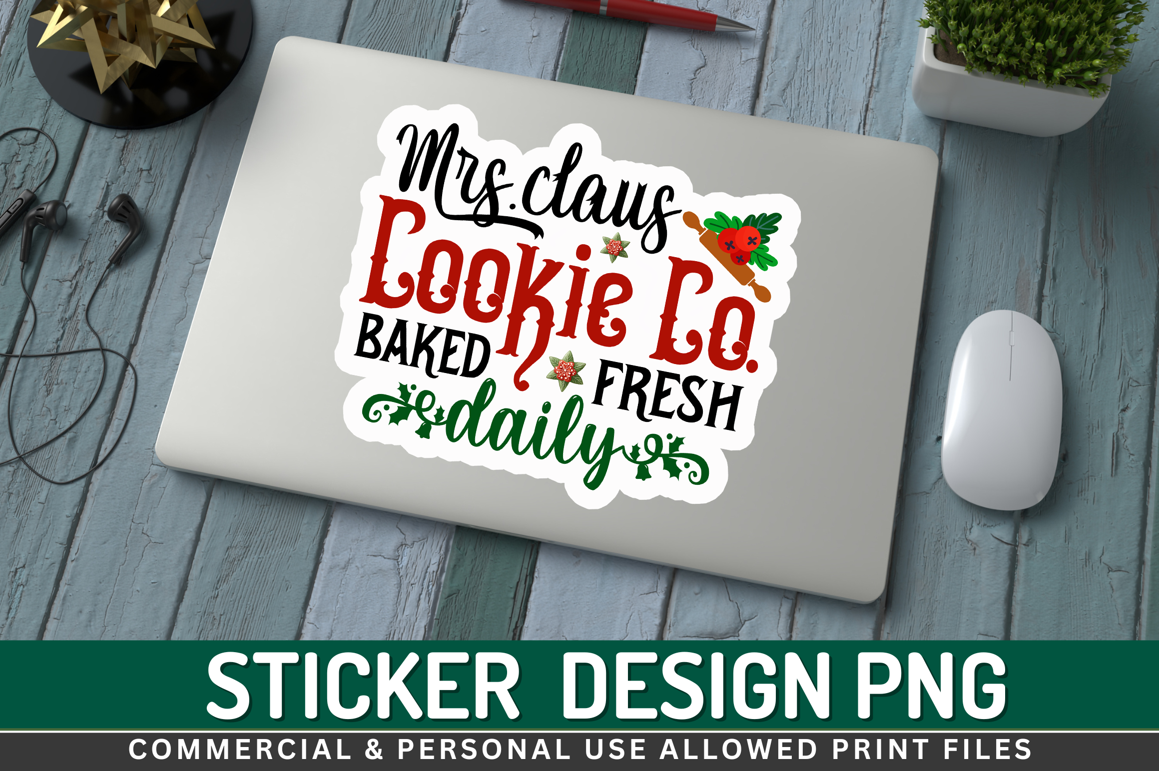 Christmas Baking Stickers: Mrs. Claus Cookie Co. PNG with Different Wording original product preview