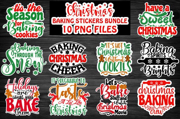 Christmas Baking Stickers: Ten Large Baking Phrase PNGs original product preview