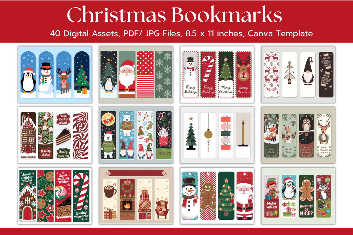 Christmas Bookmarks: Forty Christmas Designs with Printable Sheets and Canva Access original product preview