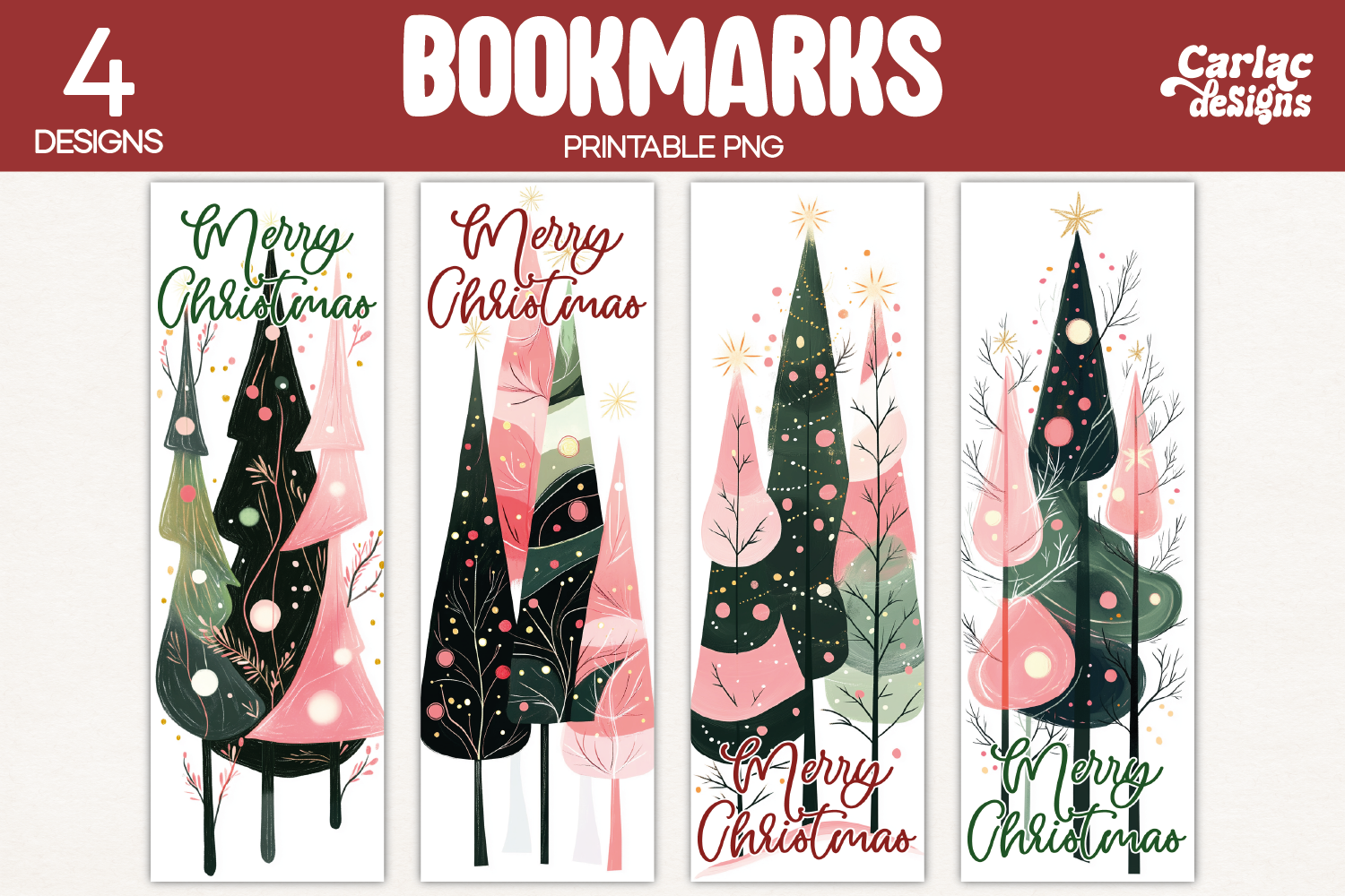 Christmas Bookmarks: Four Modern Christmas Tree Bookmarks original product preview