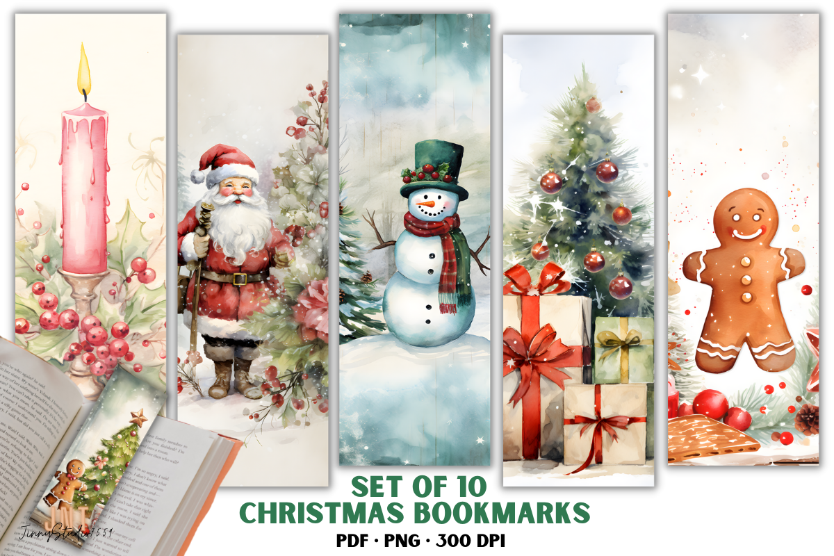 Christmas Bookmarks: Ten Soft Watercolor Holiday Characters and Decorations original product preview