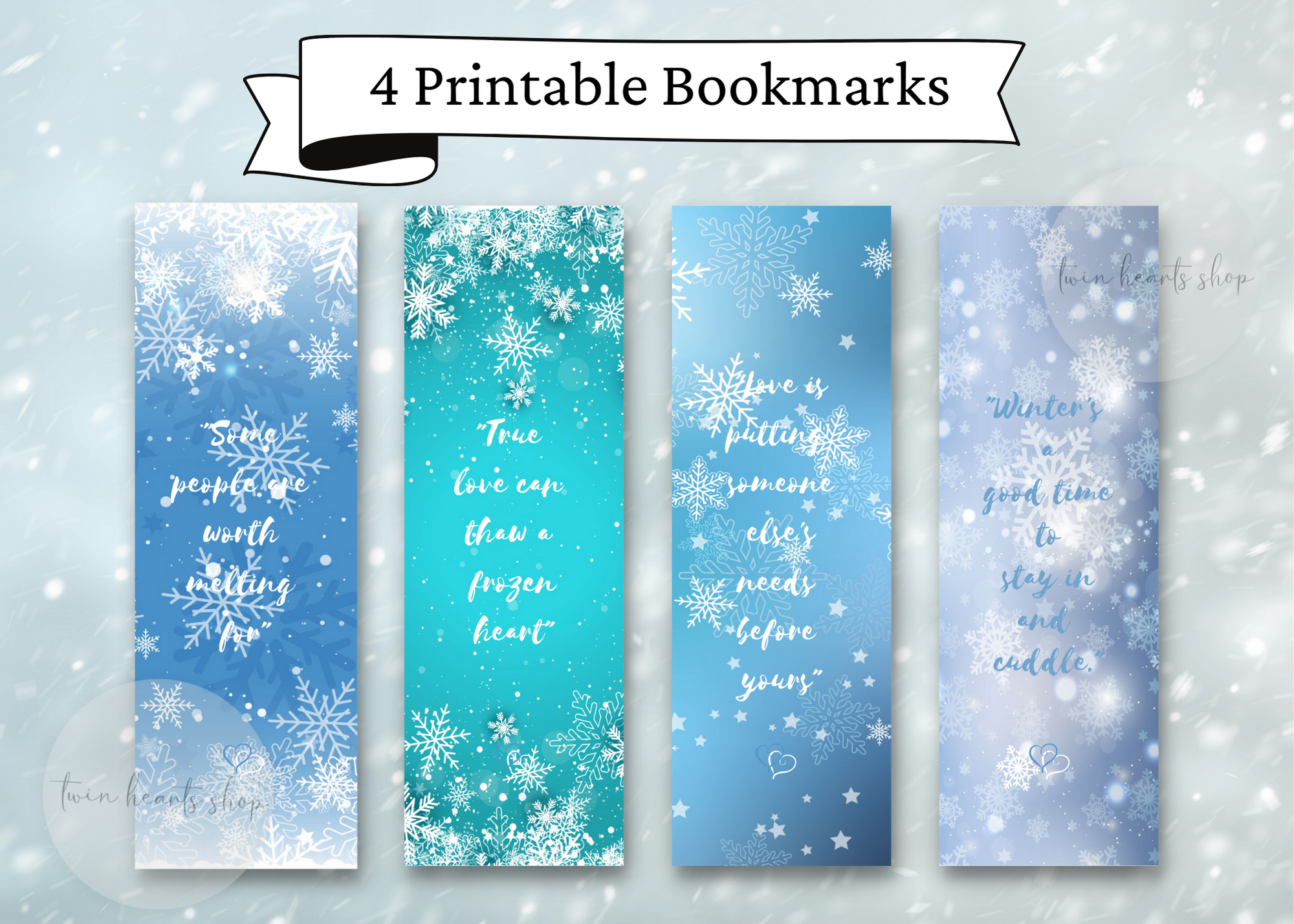 Christmas Bookmarks: Four Blue Snowflake Quote Bookmarks original product preview