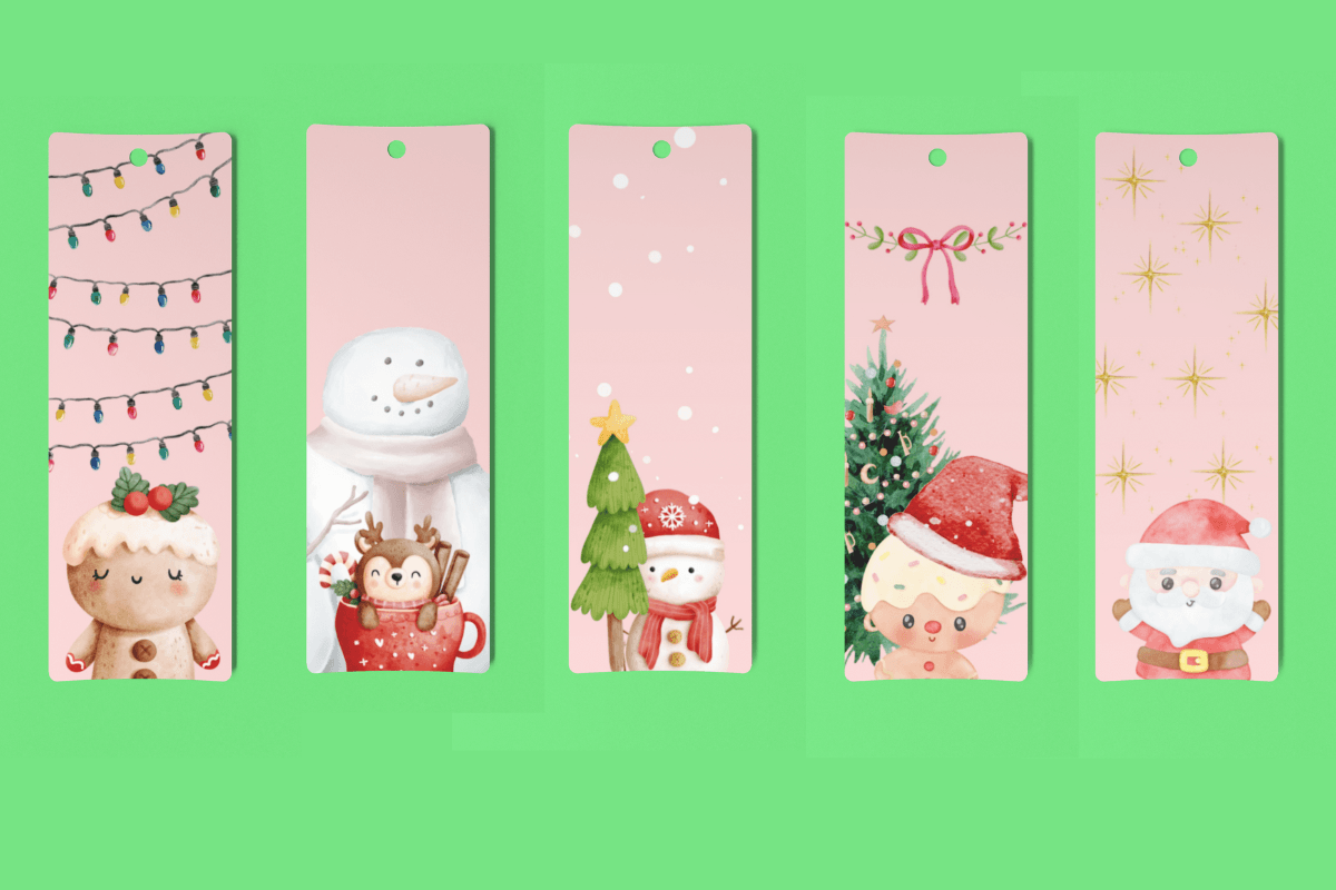Christmas Bookmarks: Five Pastel Christmas Character Bookmarks on One Sheet original product preview