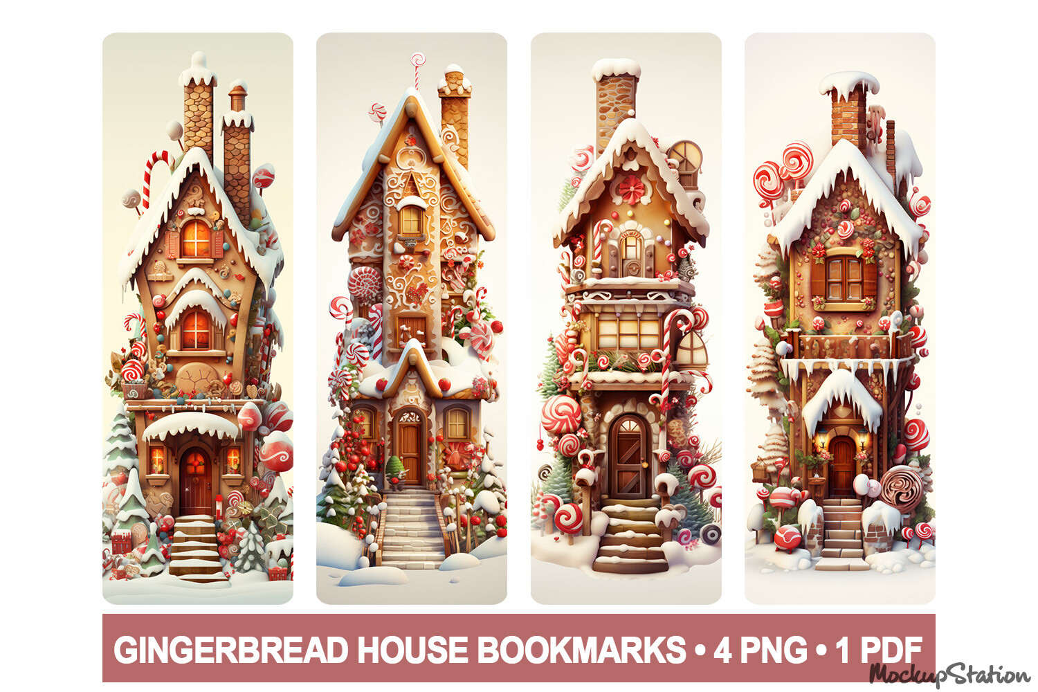 Christmas Bookmarks: Four Detailed Gingerbread House Bookmarks original product preview
