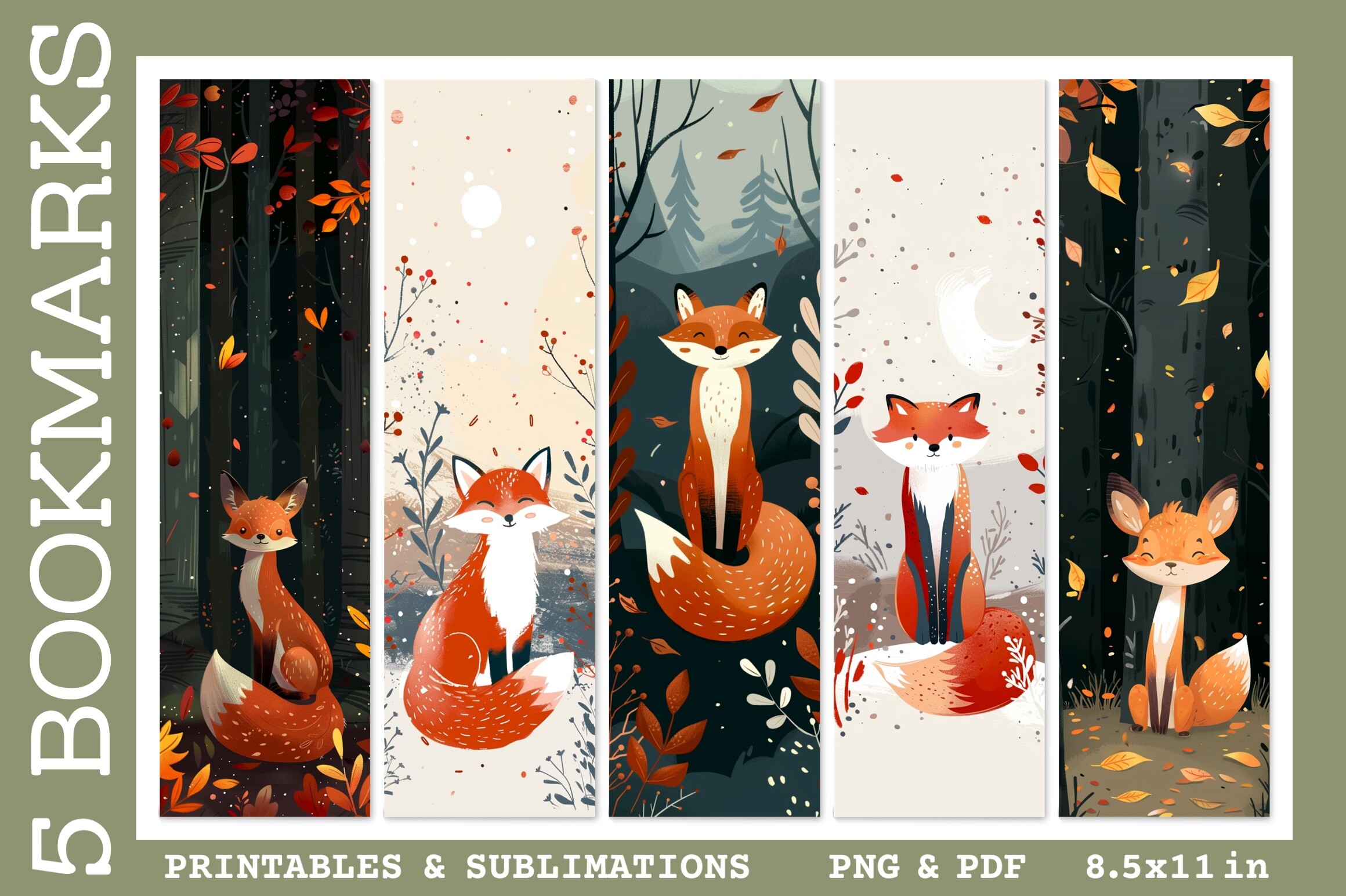 Christmas Bookmarks: Five Longer Winter Fox Bookmarks original product preview