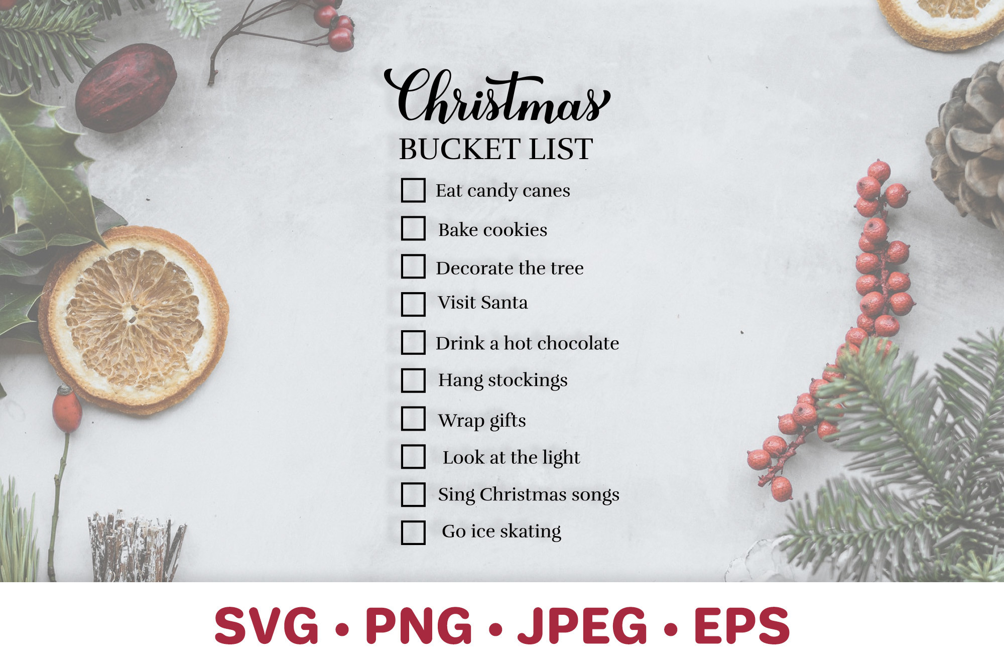 christmas bucket list: Layered Christmas Bucket List Sign for a Custom Planning Page original product preview