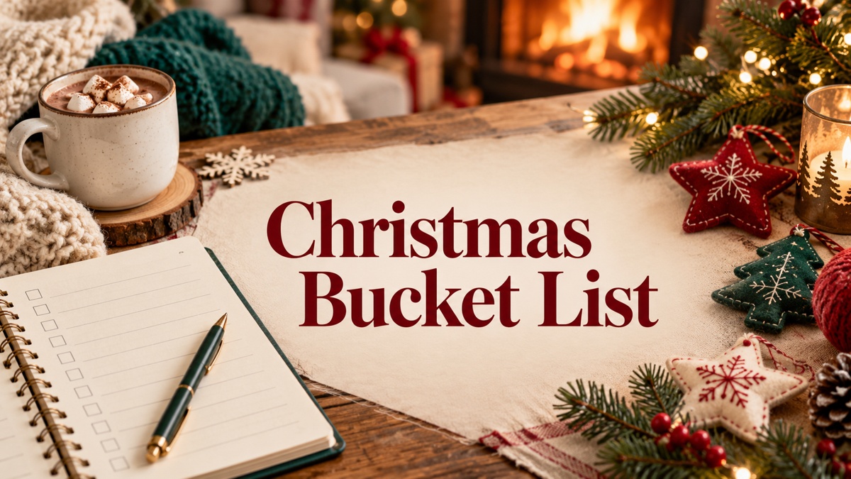christmas bucket list with realistic planners and thematic accessories