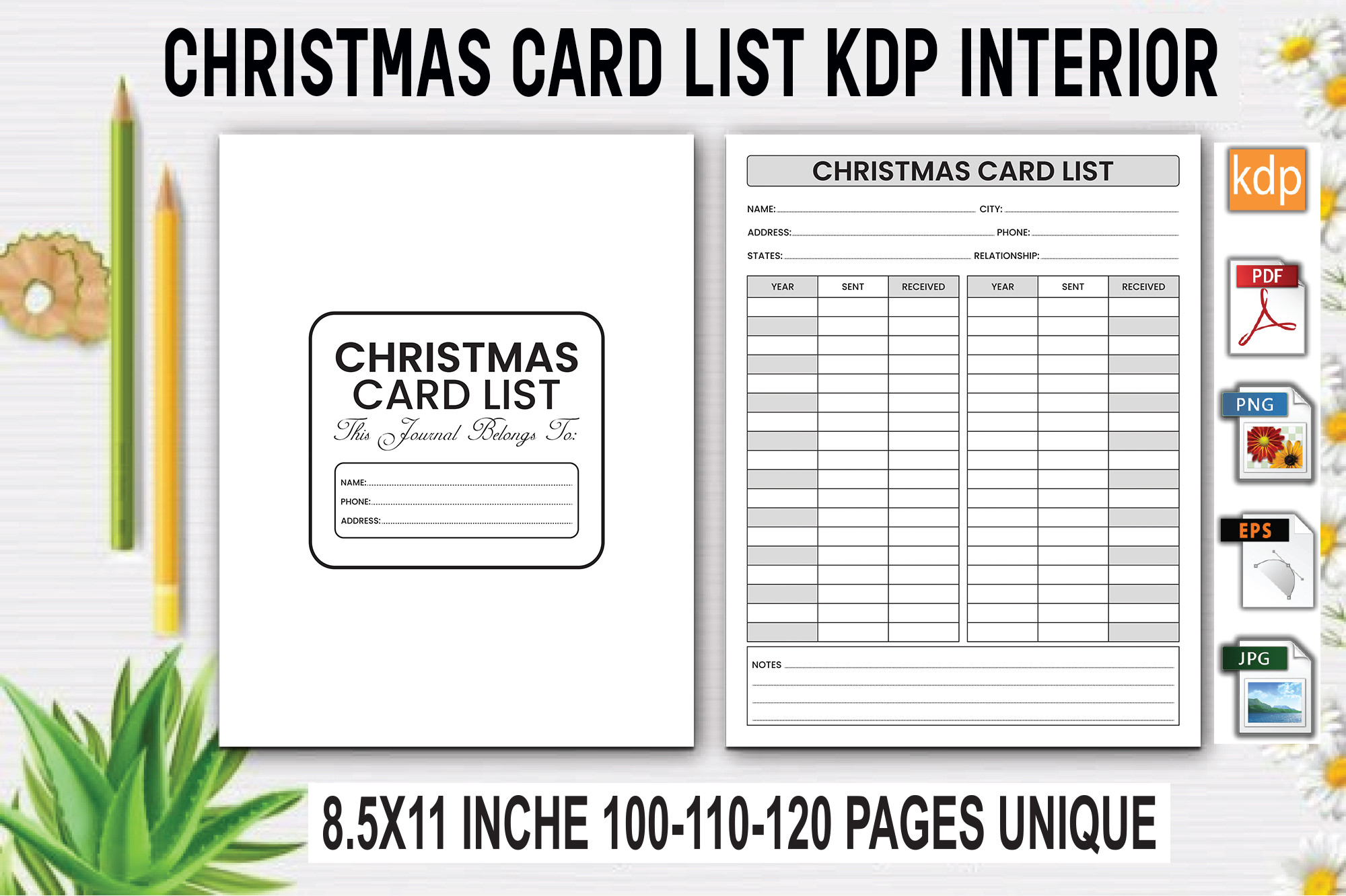 christmas card tracker: A Letter-Size Mailing List with Editable Vector PDF original product preview
