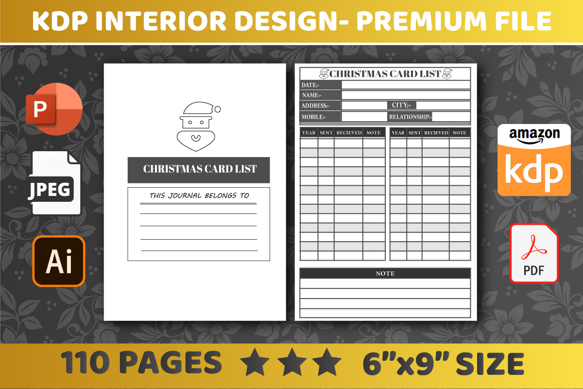 christmas card tracker: A 110-Page List with PDF, Illustrator and PowerPoint Files original product preview