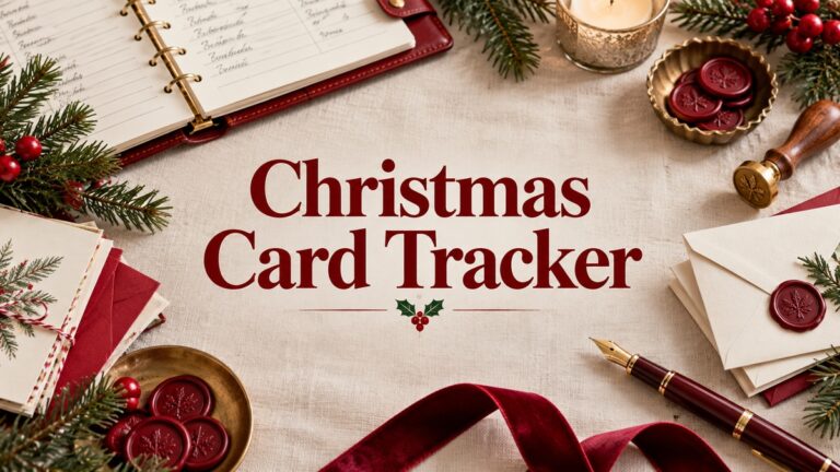 Christmas Card Tracker with realistic planner and themed stationery
