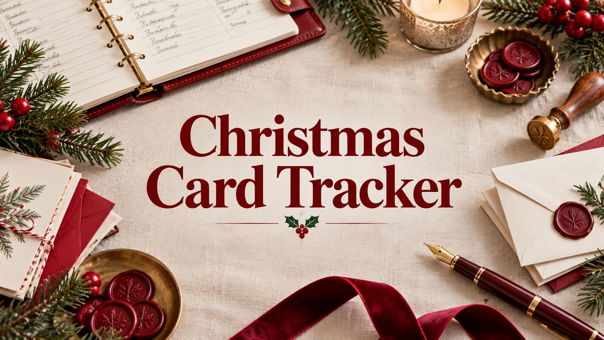 Christmas Card Tracker with realistic planner and themed stationery
