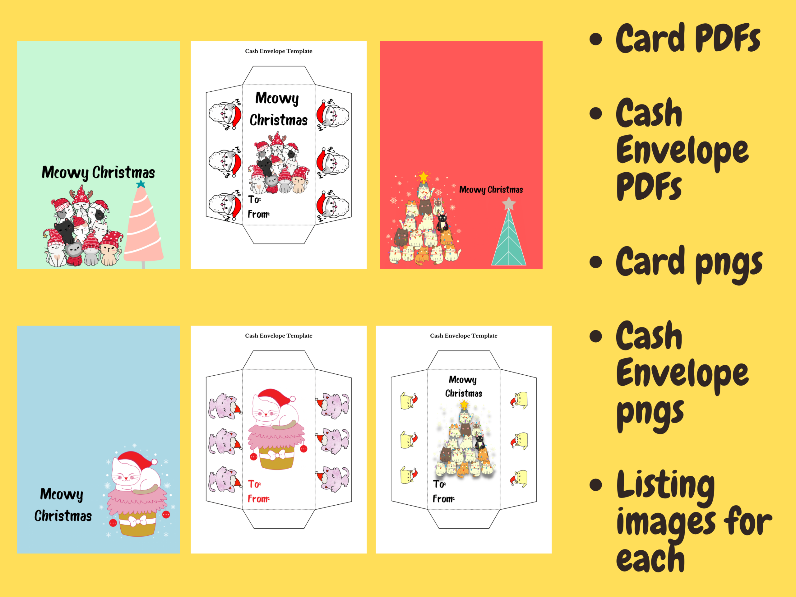 christmas cash envelopes: Three Cat-Themed Cash Envelopes with Matching Cards original product preview
