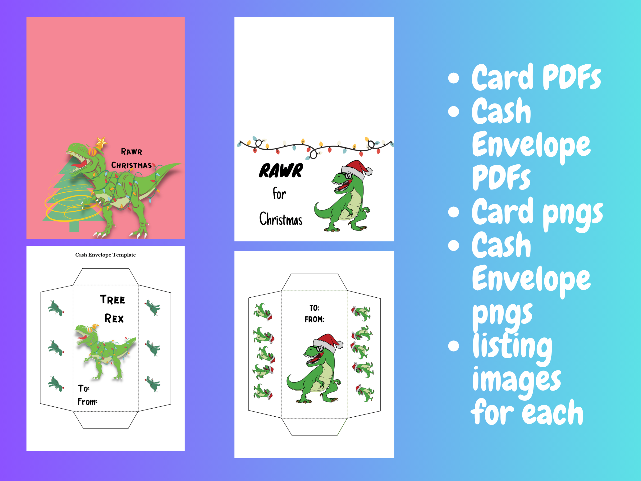 christmas cash envelopes: Two T-Rex Money Envelopes for Playful Christmas Gifts original product preview