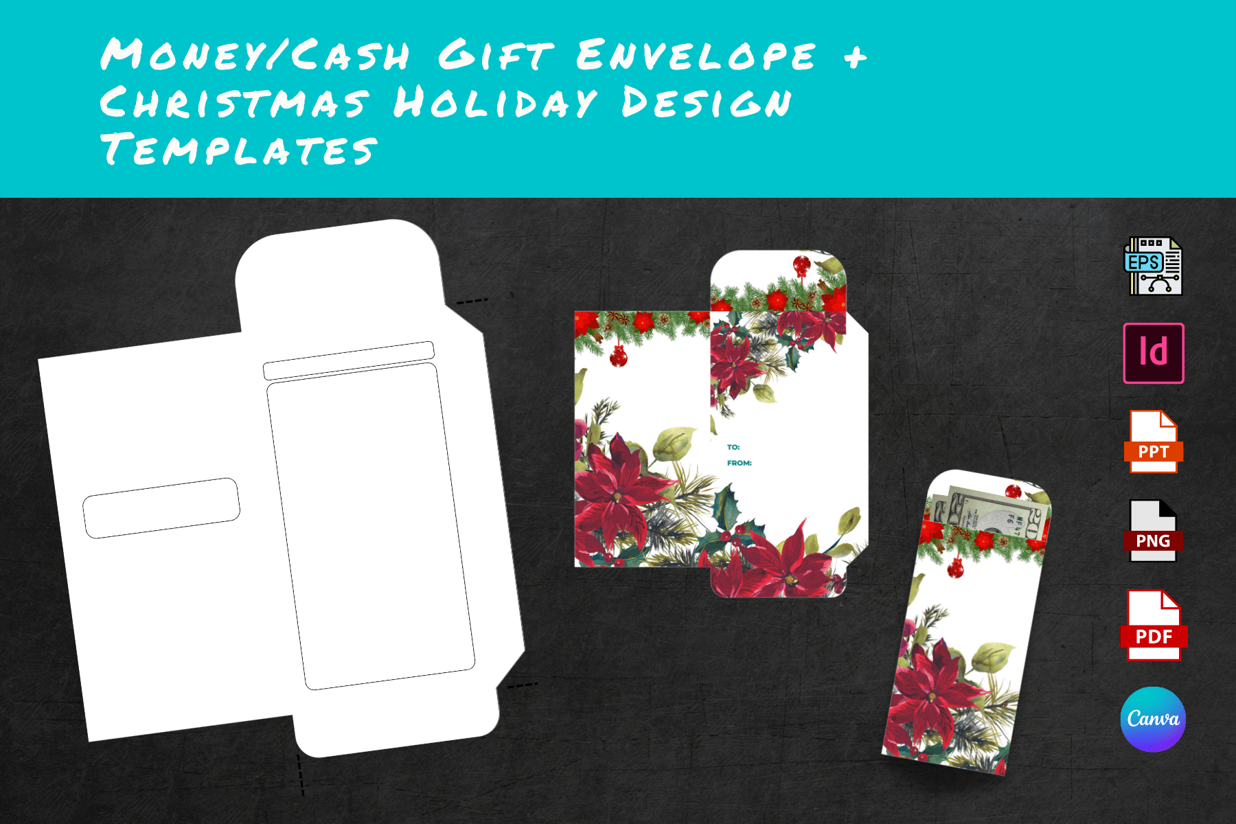 christmas cash envelopes: Twenty-One Holiday Designs with a Blank Envelope Template original product preview