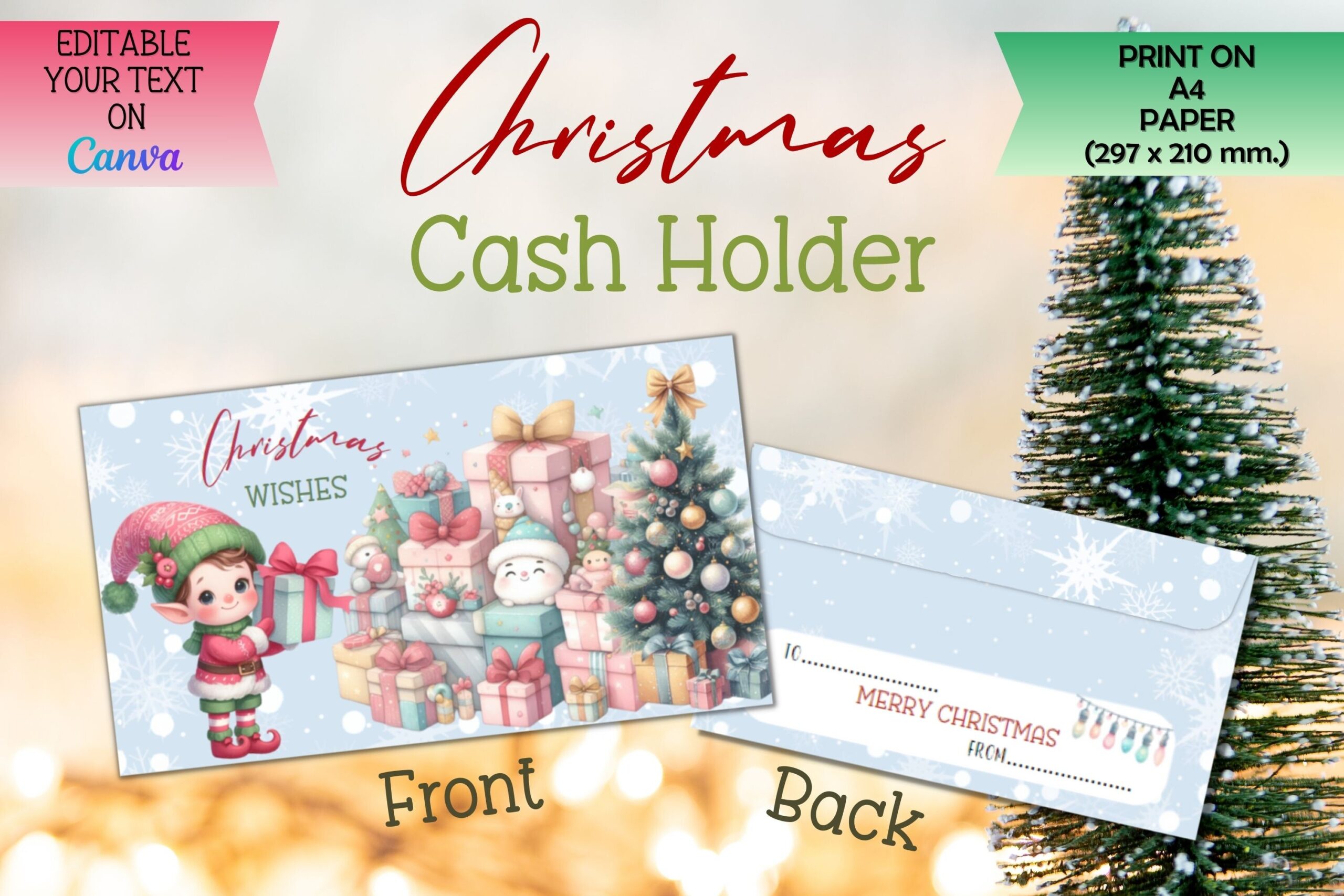 christmas cash envelopes: An Editable A4 Cash Holder with a Festive Gift Scene original product preview