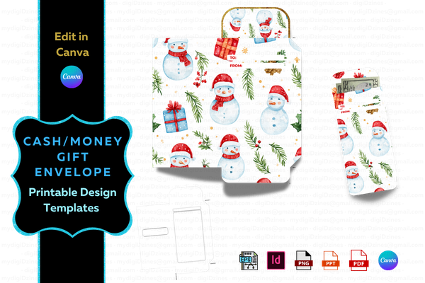 christmas cash envelopes: Snowman Money Envelopes with a Multi-Format Blank Layout original product preview
