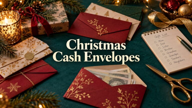 christmas cash envelopes with realistic themed planners and stationery