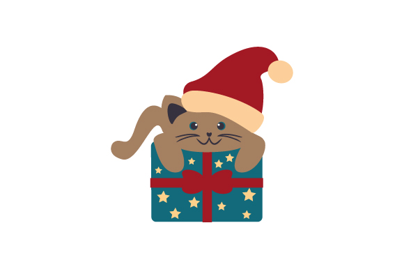 Christmas Cat Stickers: Simple Santa-Hat Cat Peeking from a Gift original product preview