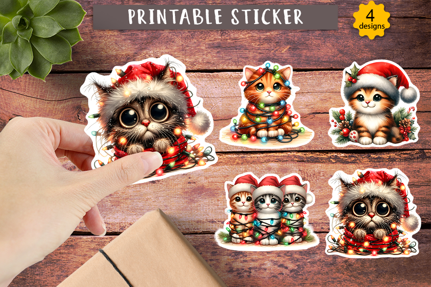 Christmas Cat Stickers: Funny Christmas Cats with Lights and Cozy Accessories original product preview