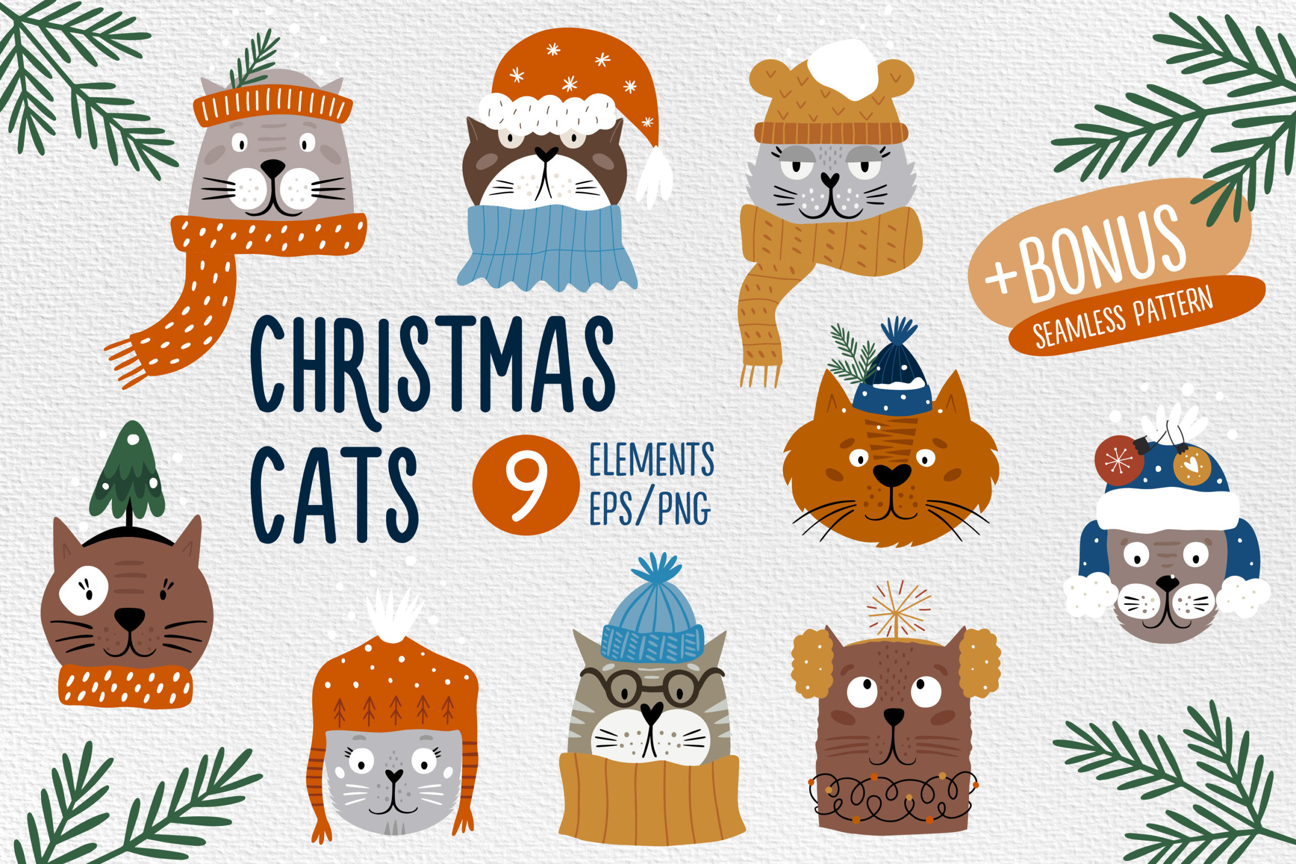 Christmas Cat Stickers: Winter Cat Characters with an Extra Seamless Pattern original product preview