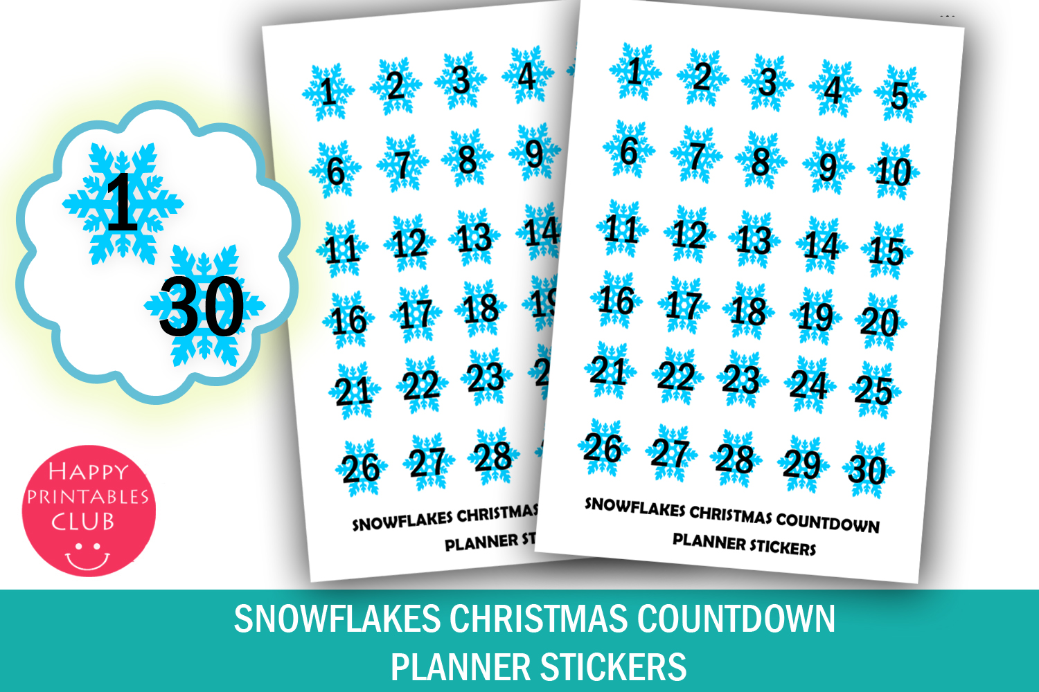 christmas countdown stickers: Thirty Snowflake Countdown Markers on a Small Sheet original product preview