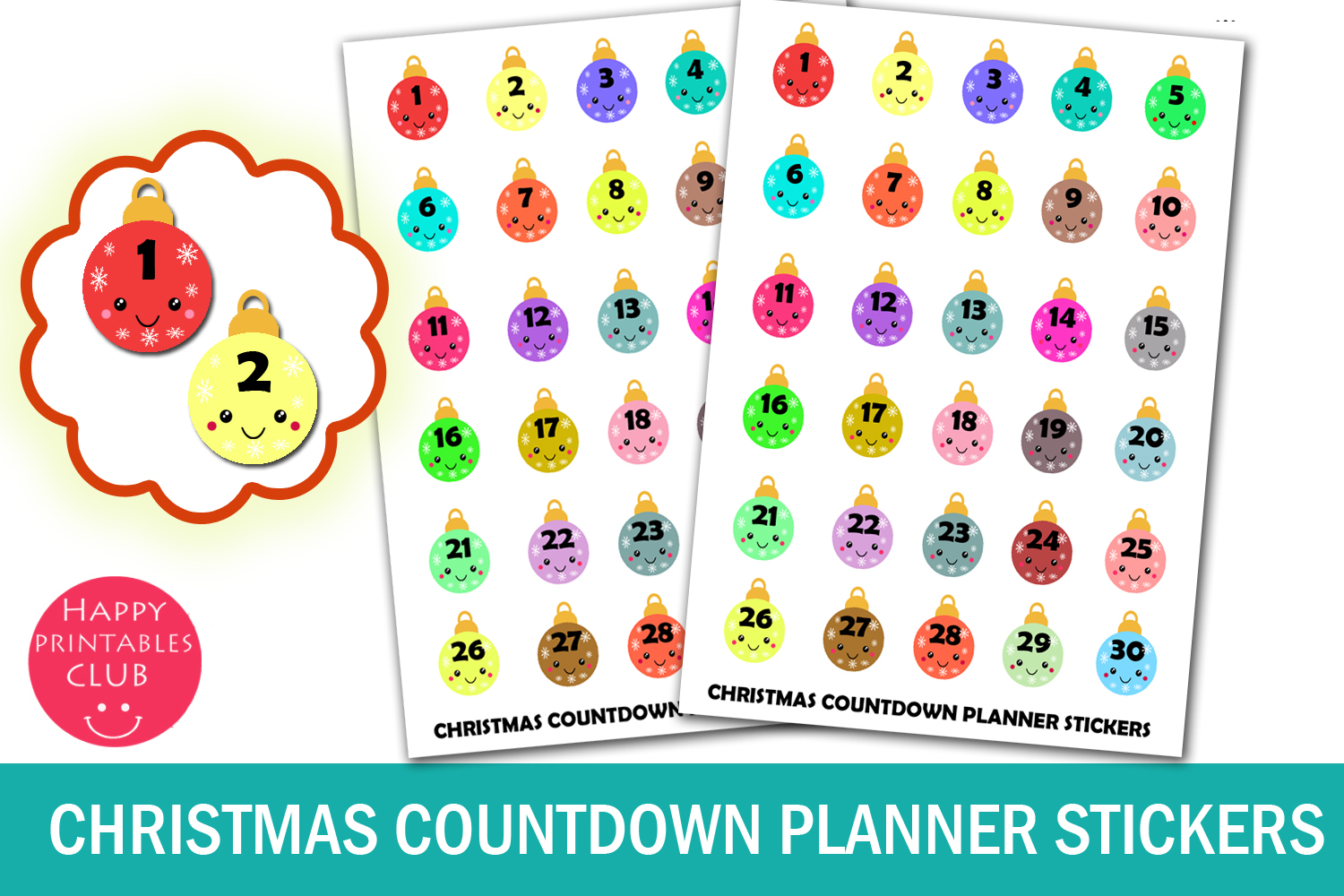 christmas countdown stickers: Thirty Bauble Countdown Stickers on a Compact Sheet original product preview