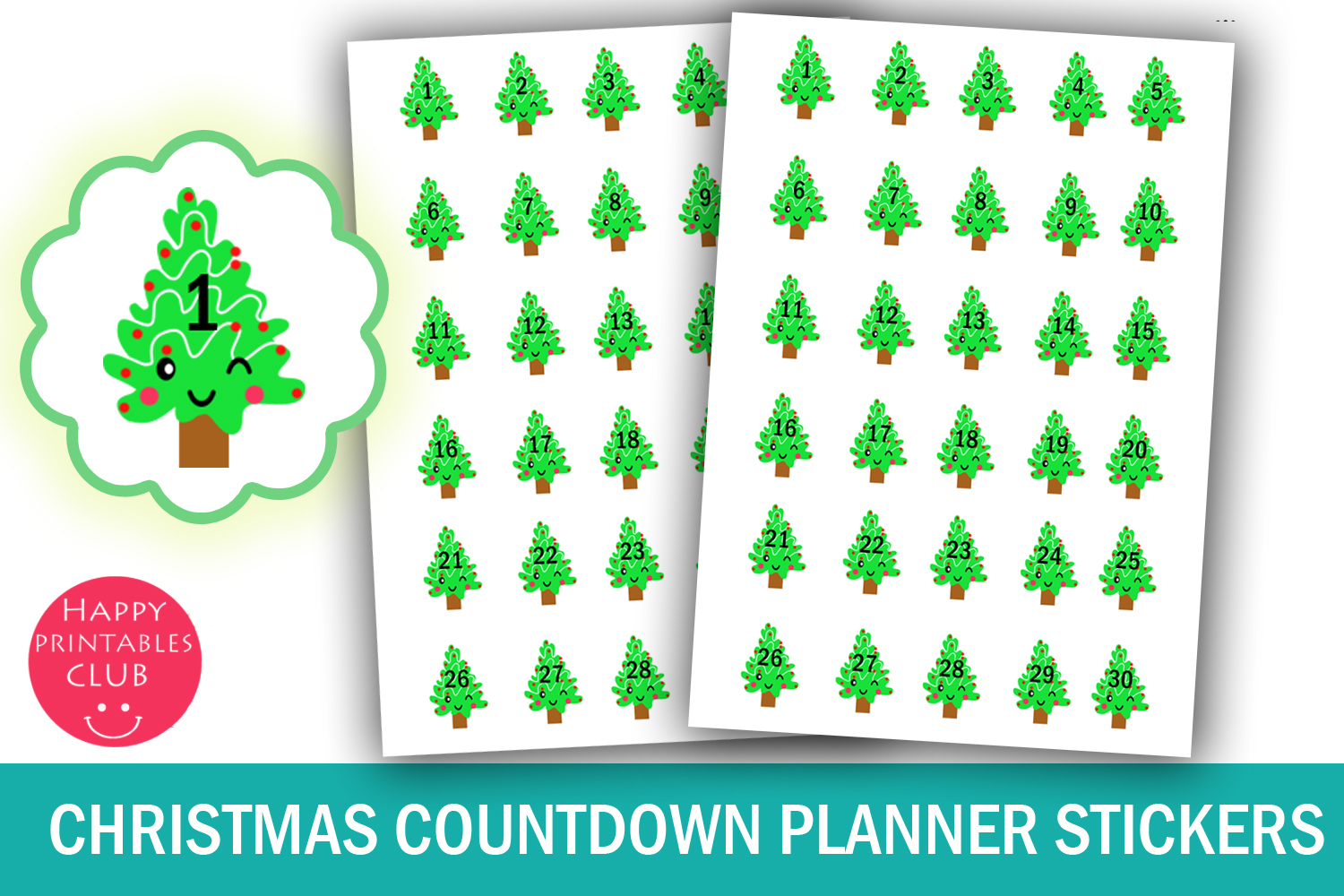 christmas countdown stickers: Thirty Christmas Tree Markers for a Kawaii Countdown original product preview