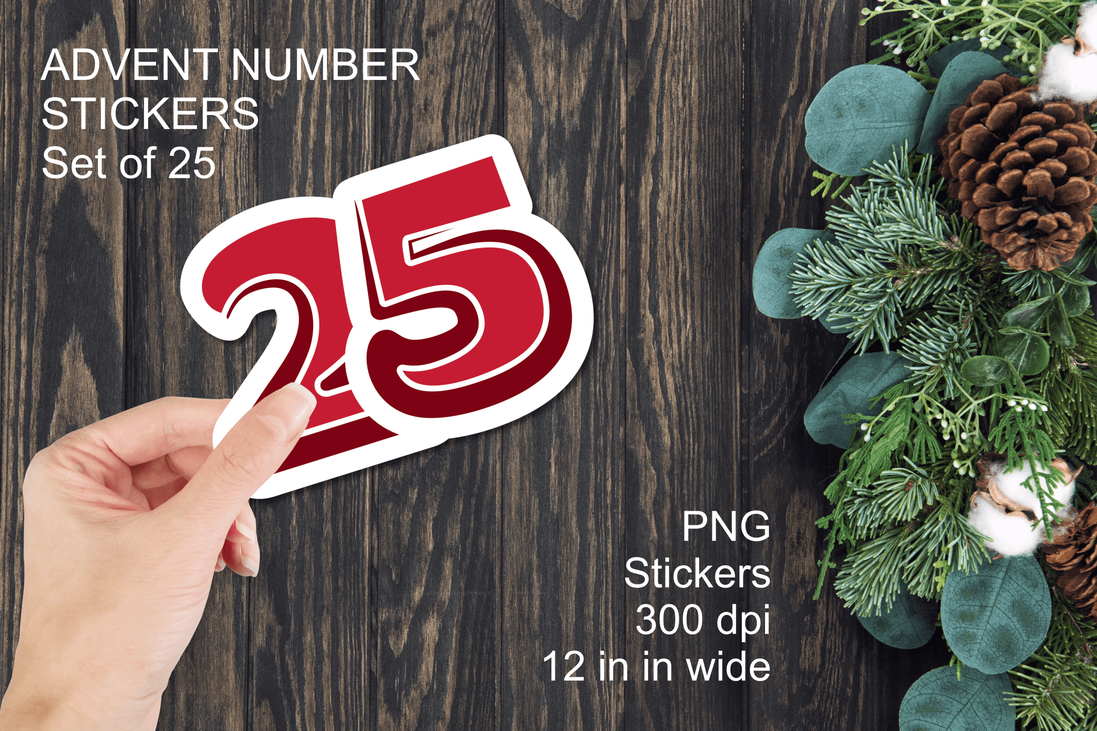 christmas countdown stickers: Twenty-Five Advent Number PNGs for Custom Labels original product preview