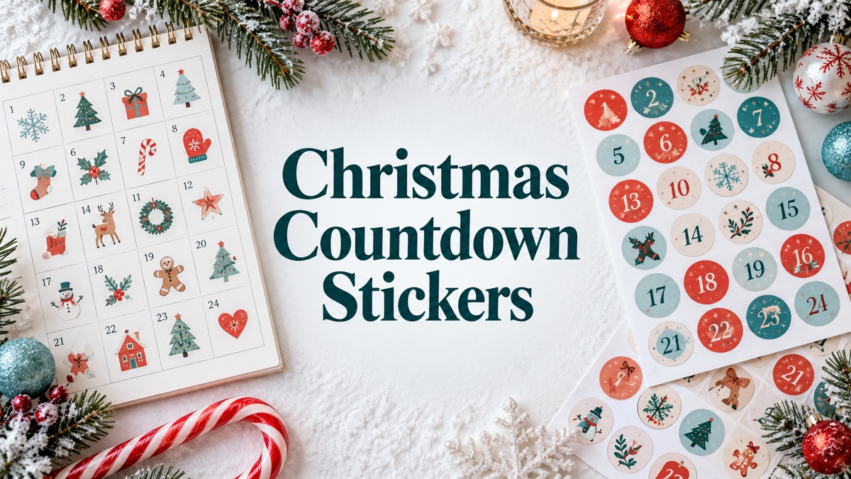 christmas countdown stickers with realistic themed stationery and centered title